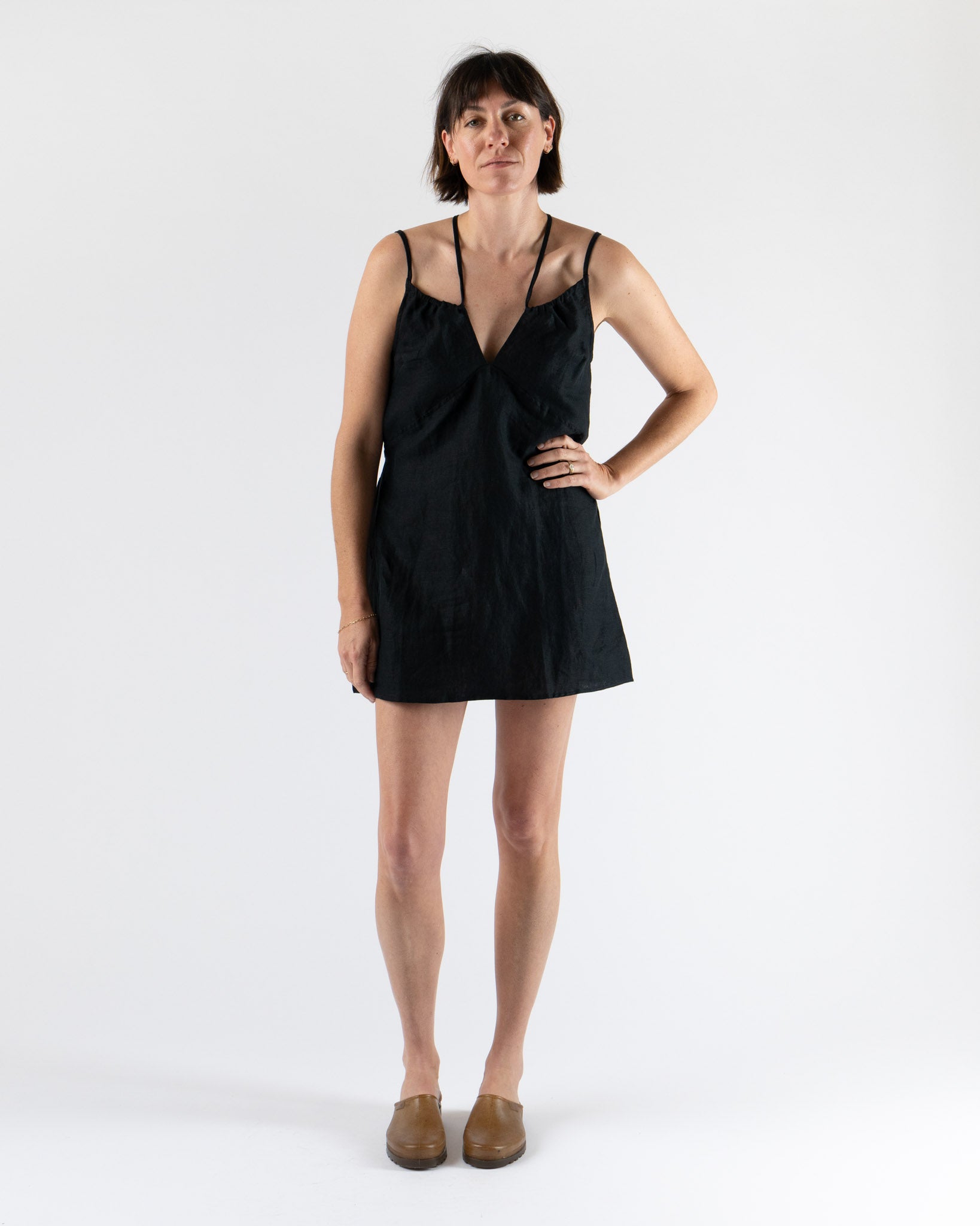black tie front dress Deiji Studios Tie Front Dress in Black