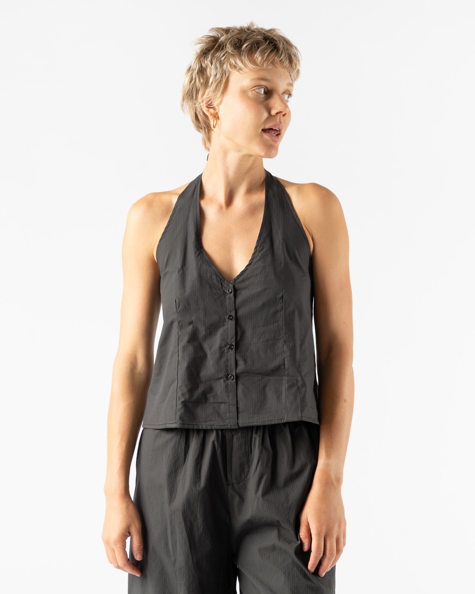 Deiji Studios Waist Halter in Black Stripe Curated at Jake and Jones