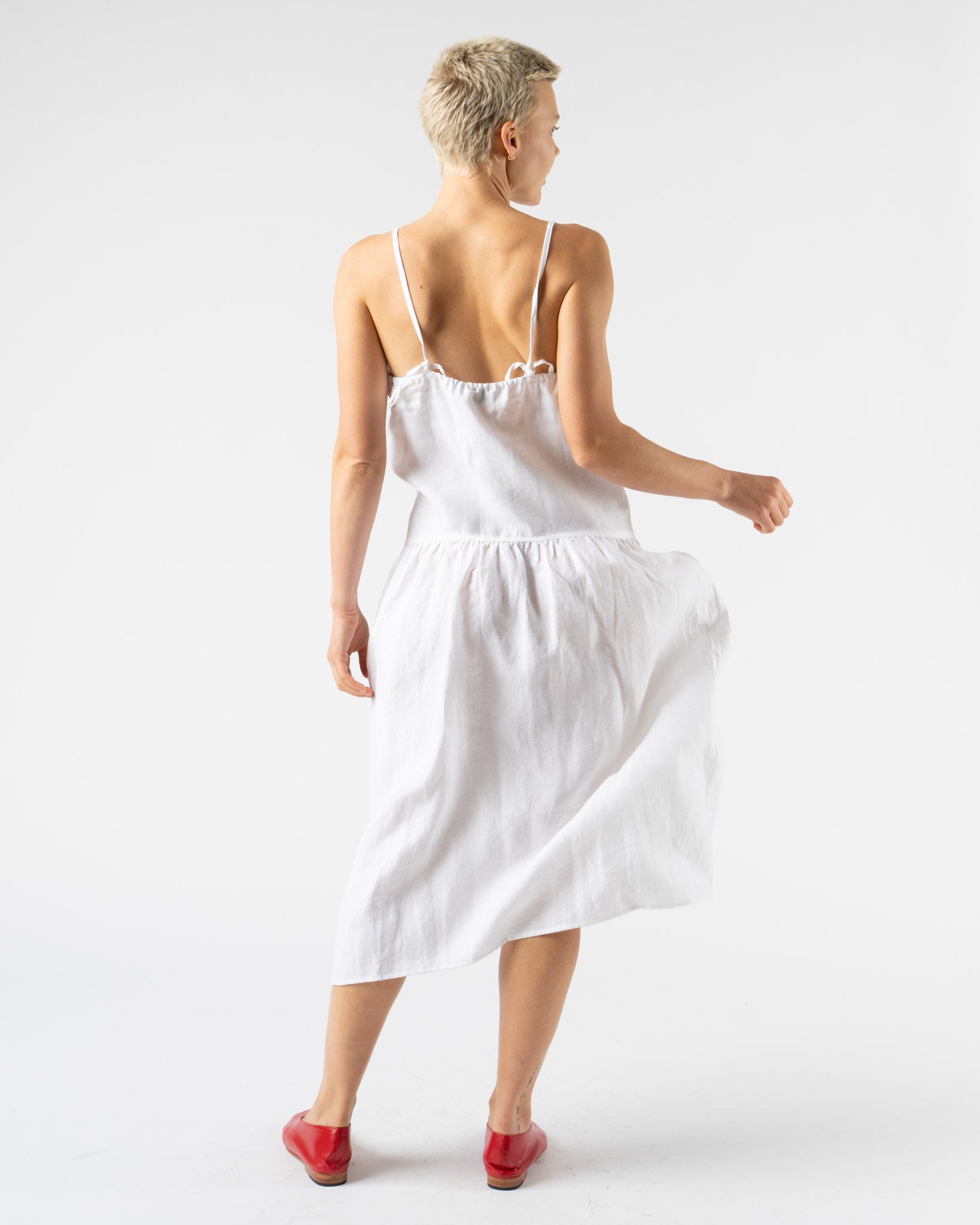 Deiji Studios Gathered Halter Dress in White
