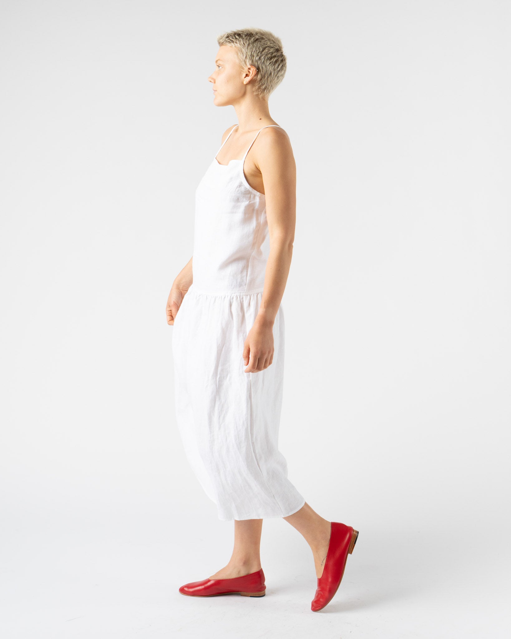 Deiji Studios Gathered Halter Dress in White