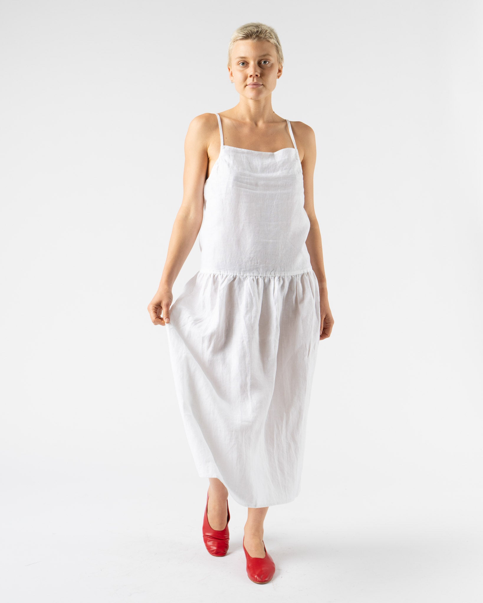 Deiji Studios Gathered Halter Dress in White