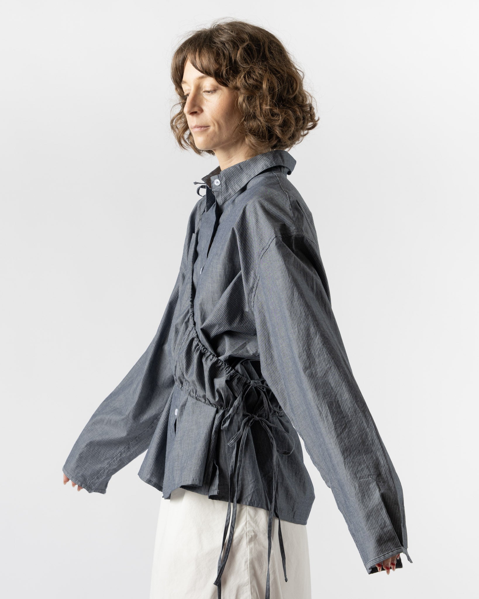 Deiji Studios Sash Shirt in Blue Pinstripe