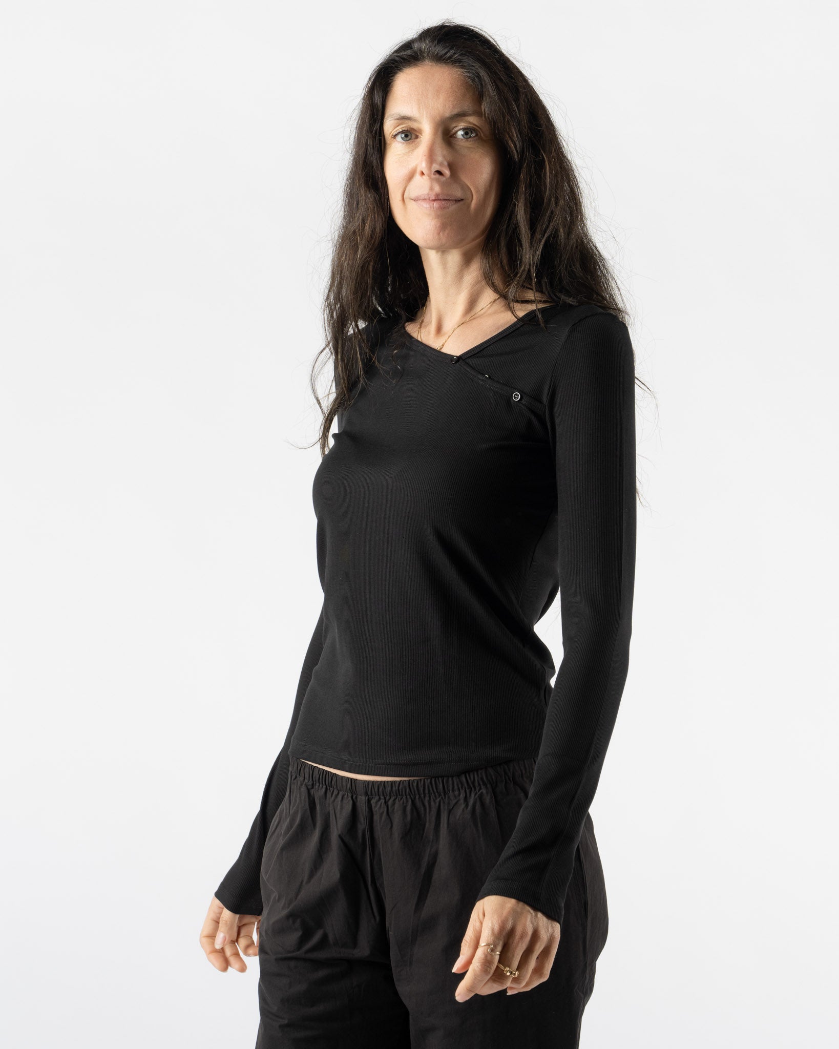 Deiji Studios Shoulder Tie Top in Black