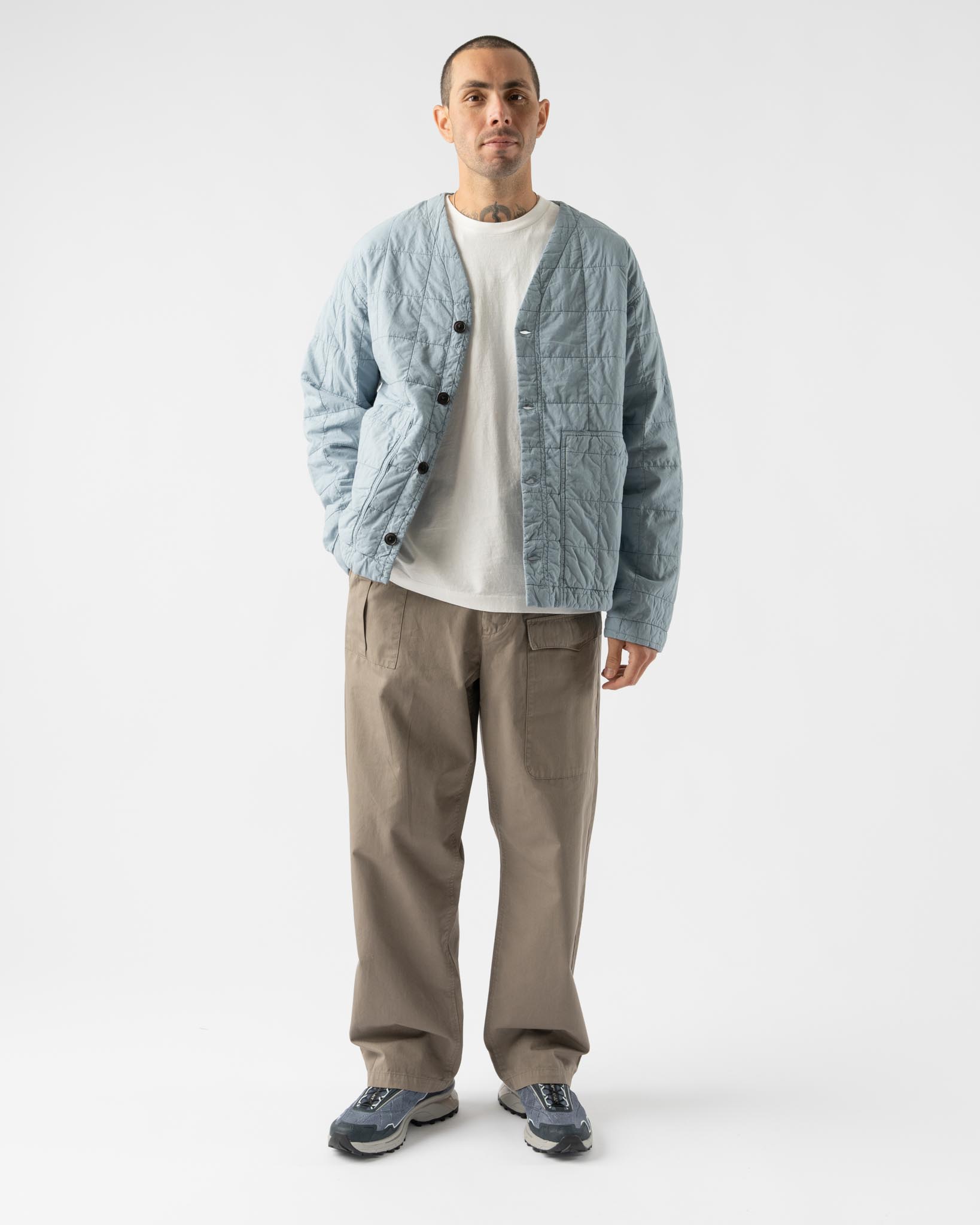 Eat Dust Padded Baseball Cardigan in Blue Fog