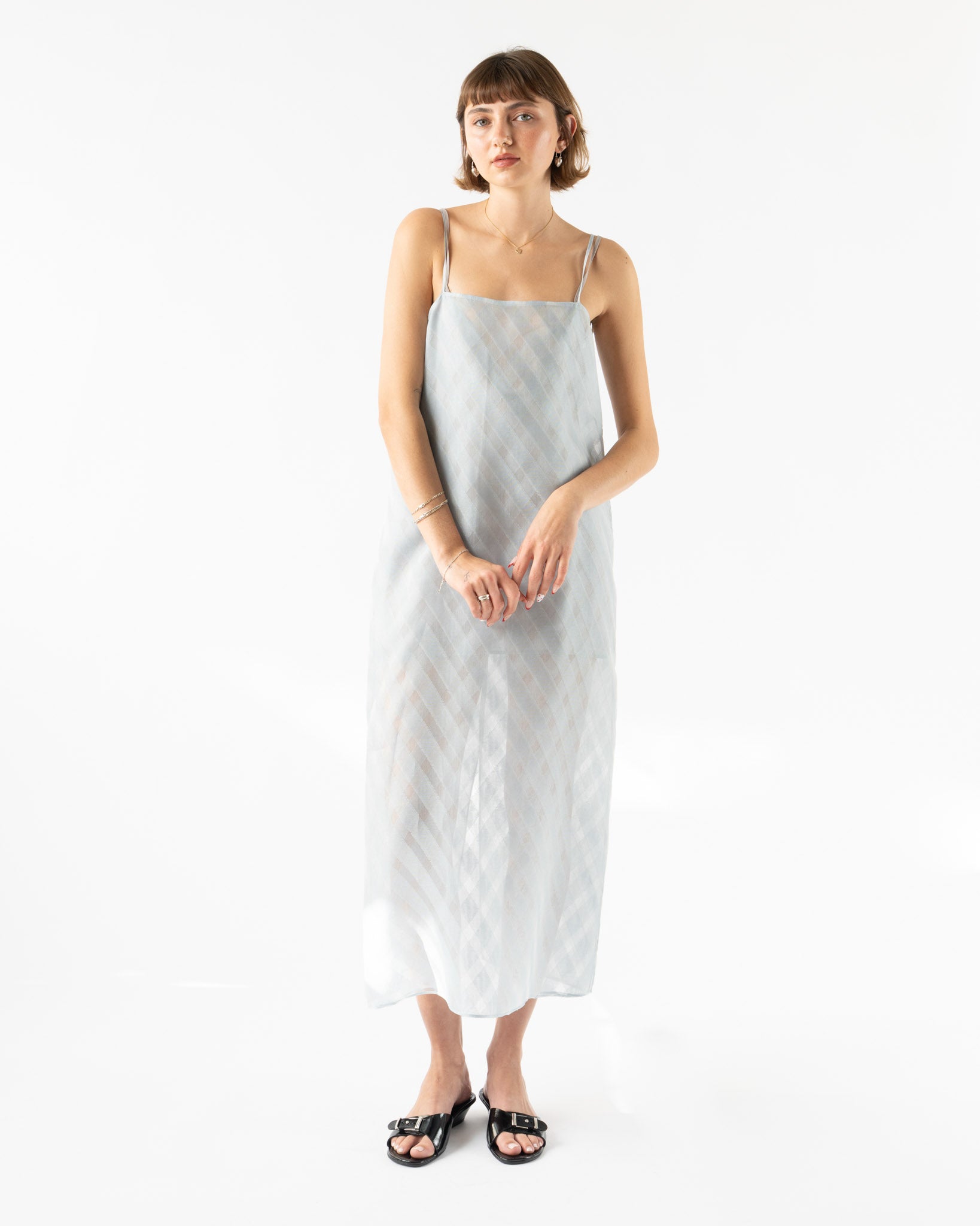 Auralee Sheer Silk Cotton Cut Jacquard Camisole Dress