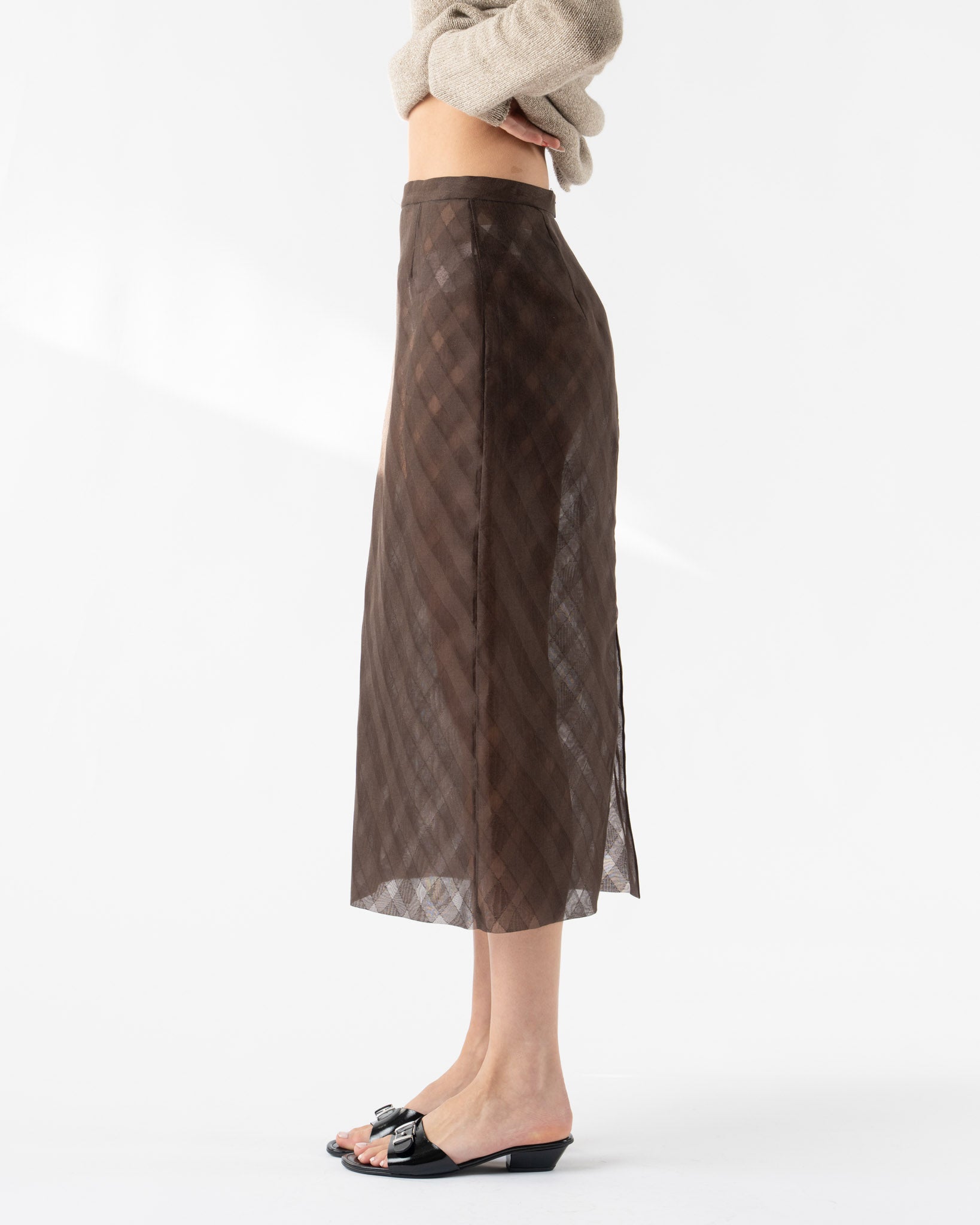Auralee Sheer Silk Cotton Cut Jacquard Pencil Skirt