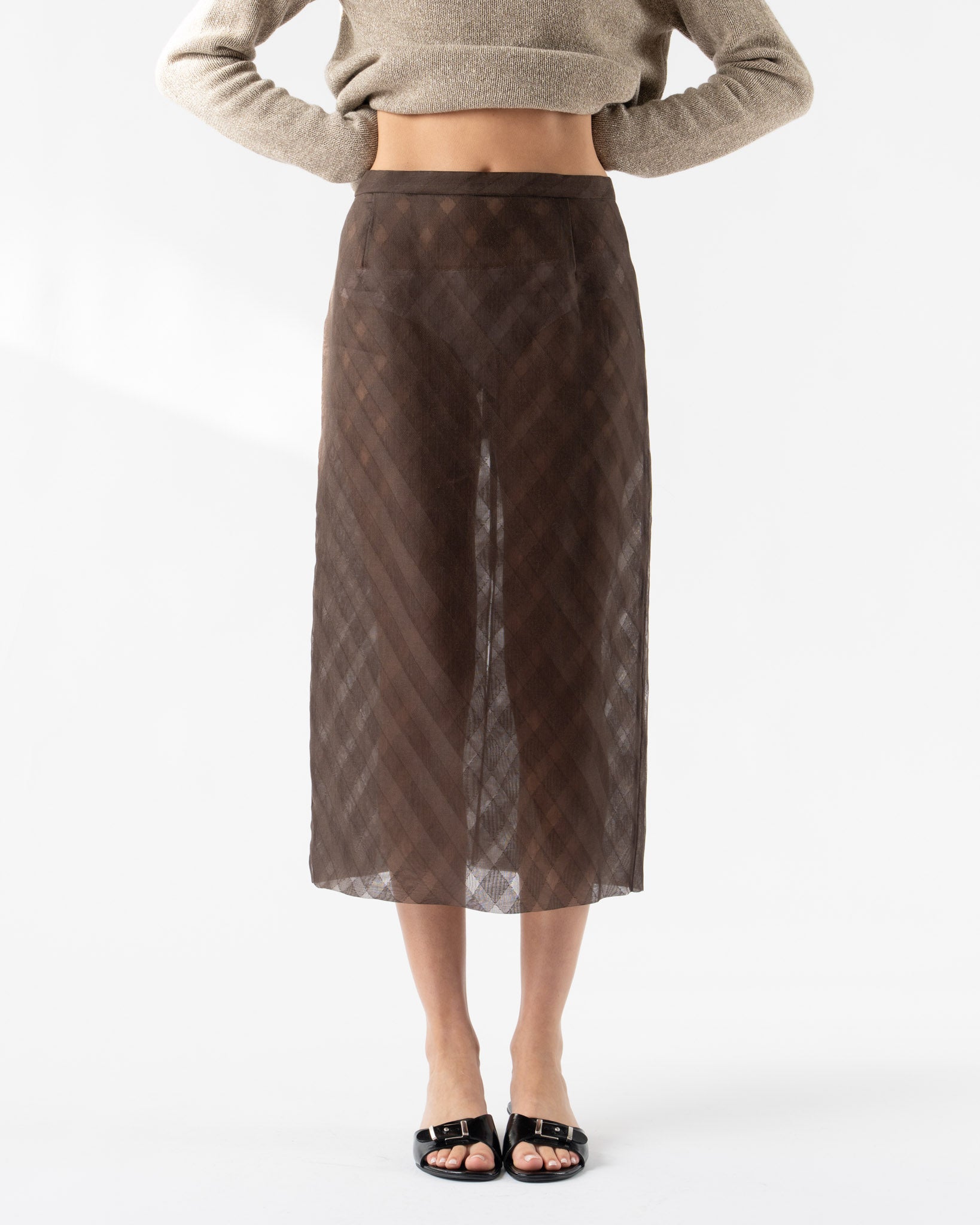 Auralee Sheer Silk Cotton Cut Jacquard Pencil Skirt Curated at