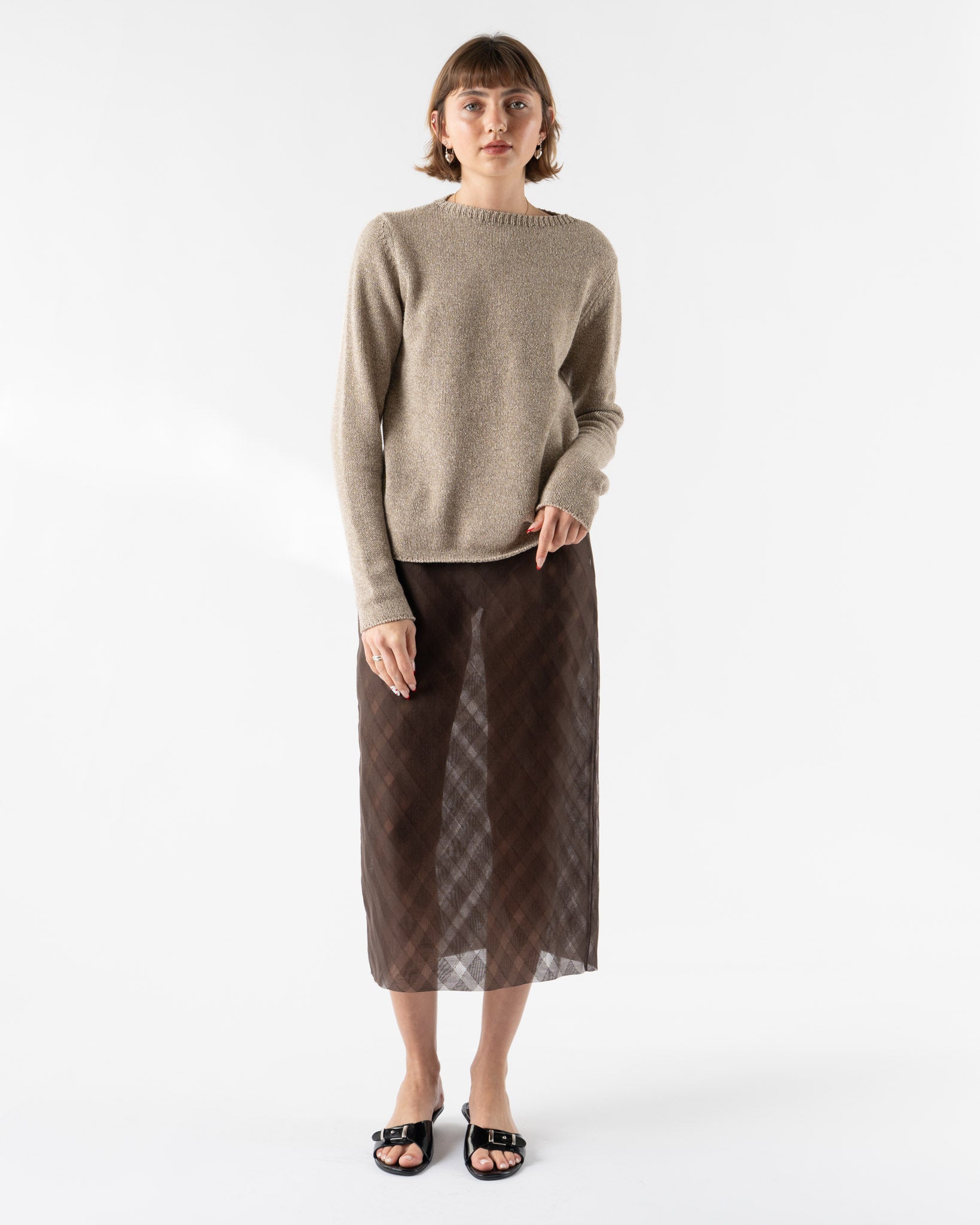 Auralee Sheer Silk Cotton Cut Jacquard Pencil Skirt