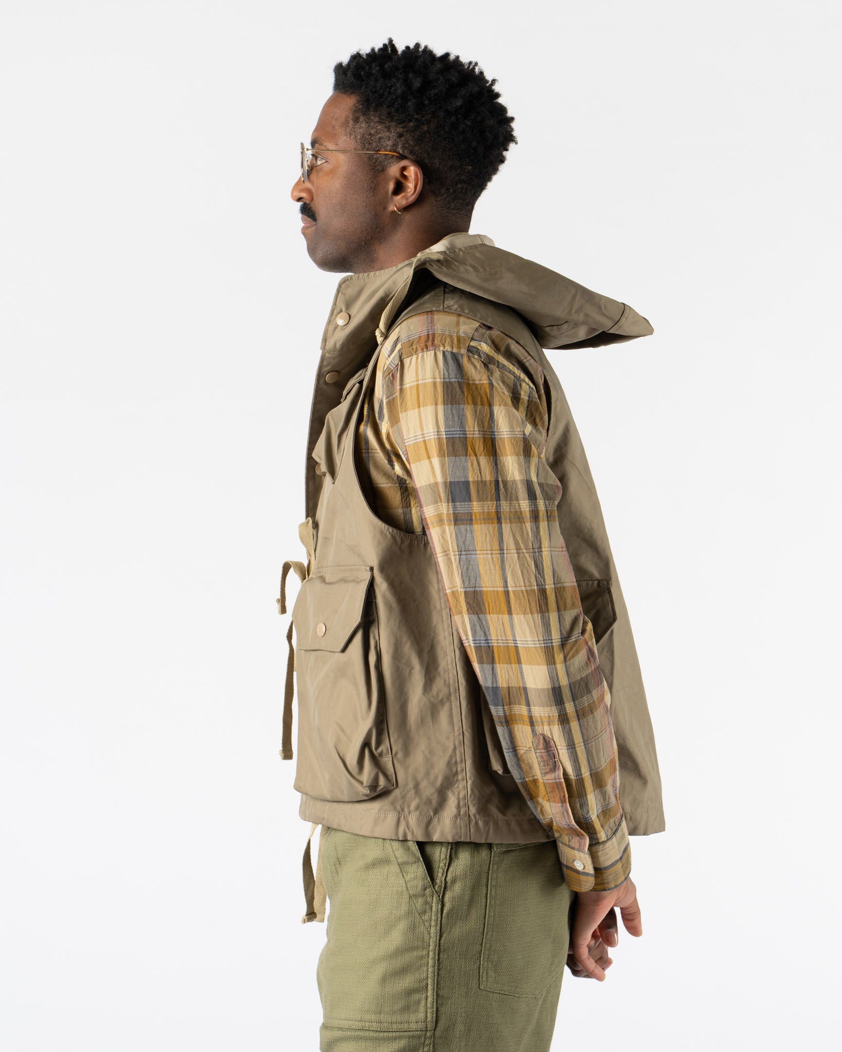 Engineered Garments Field Vest in Khaki 3 Layers Nyco