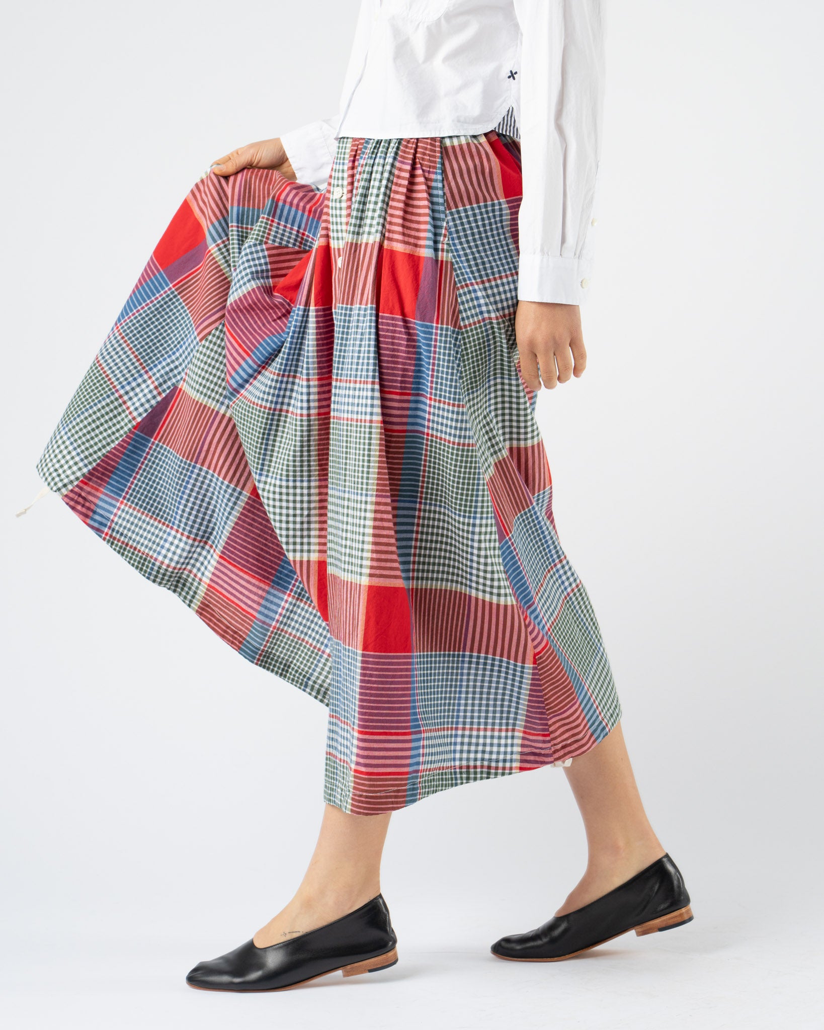 Engineered Garments Gather Skirt in Red/Green Cotton Big Madras Plaid