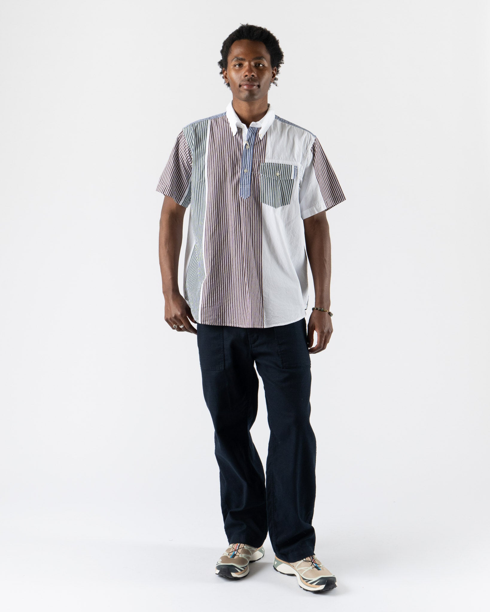 Engineered Garments Popover BD Shirt in Multi Color Cotton Block Stripe