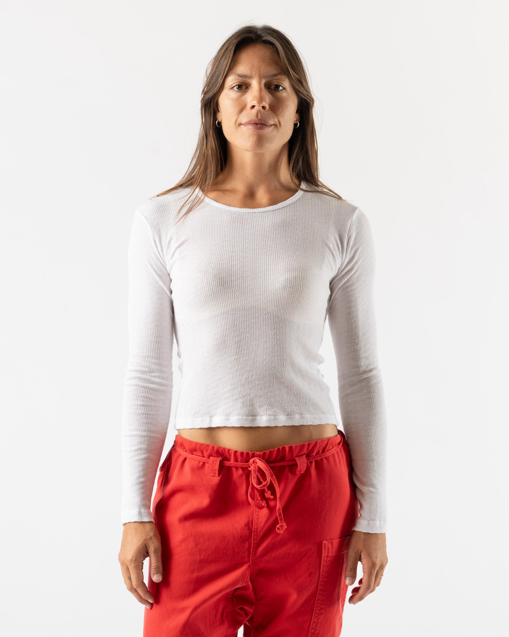 Gil Rodriguez Pointelle Long Sleeve Tee in White