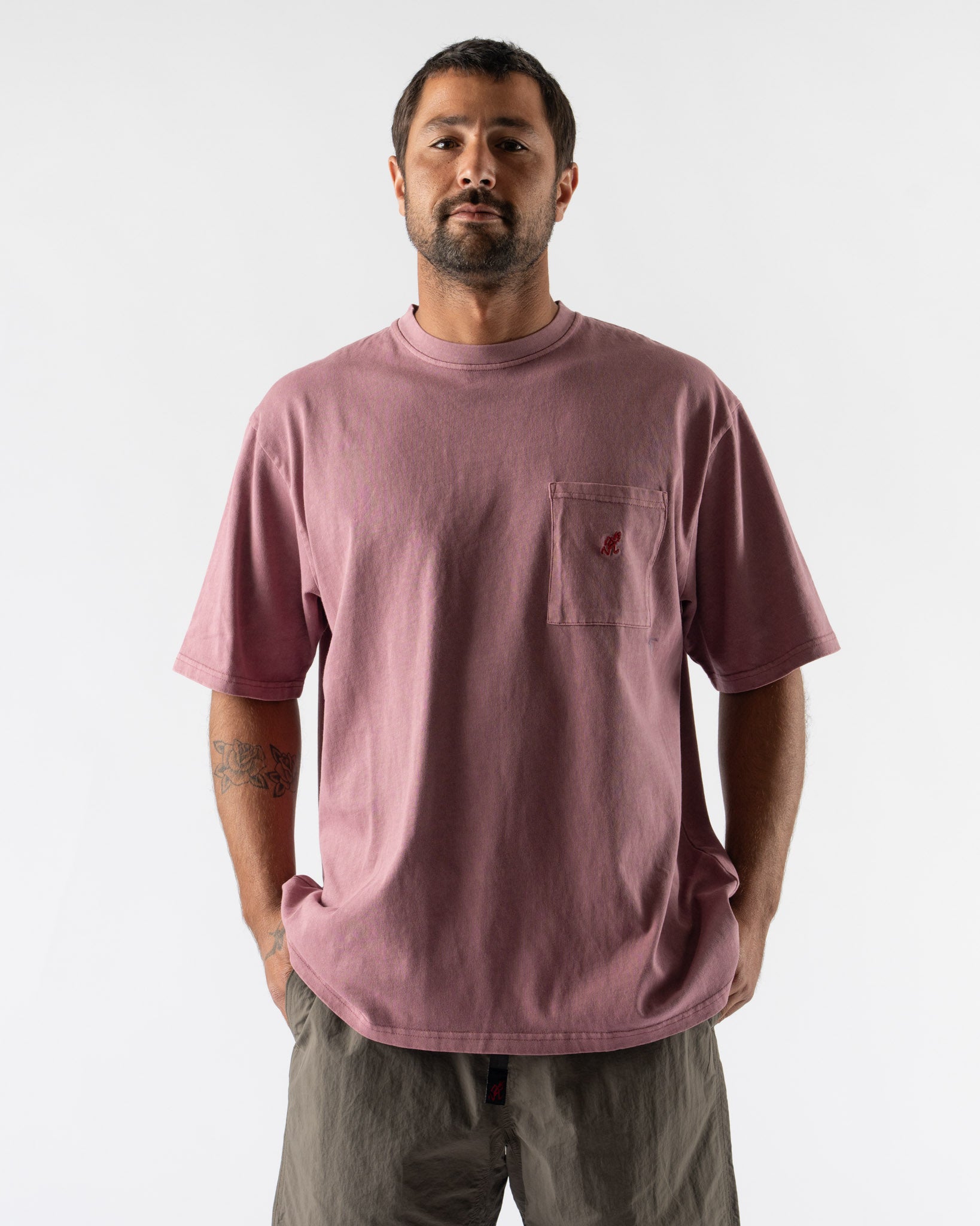Gramicci One Point Tee in Red Pigment Dyed