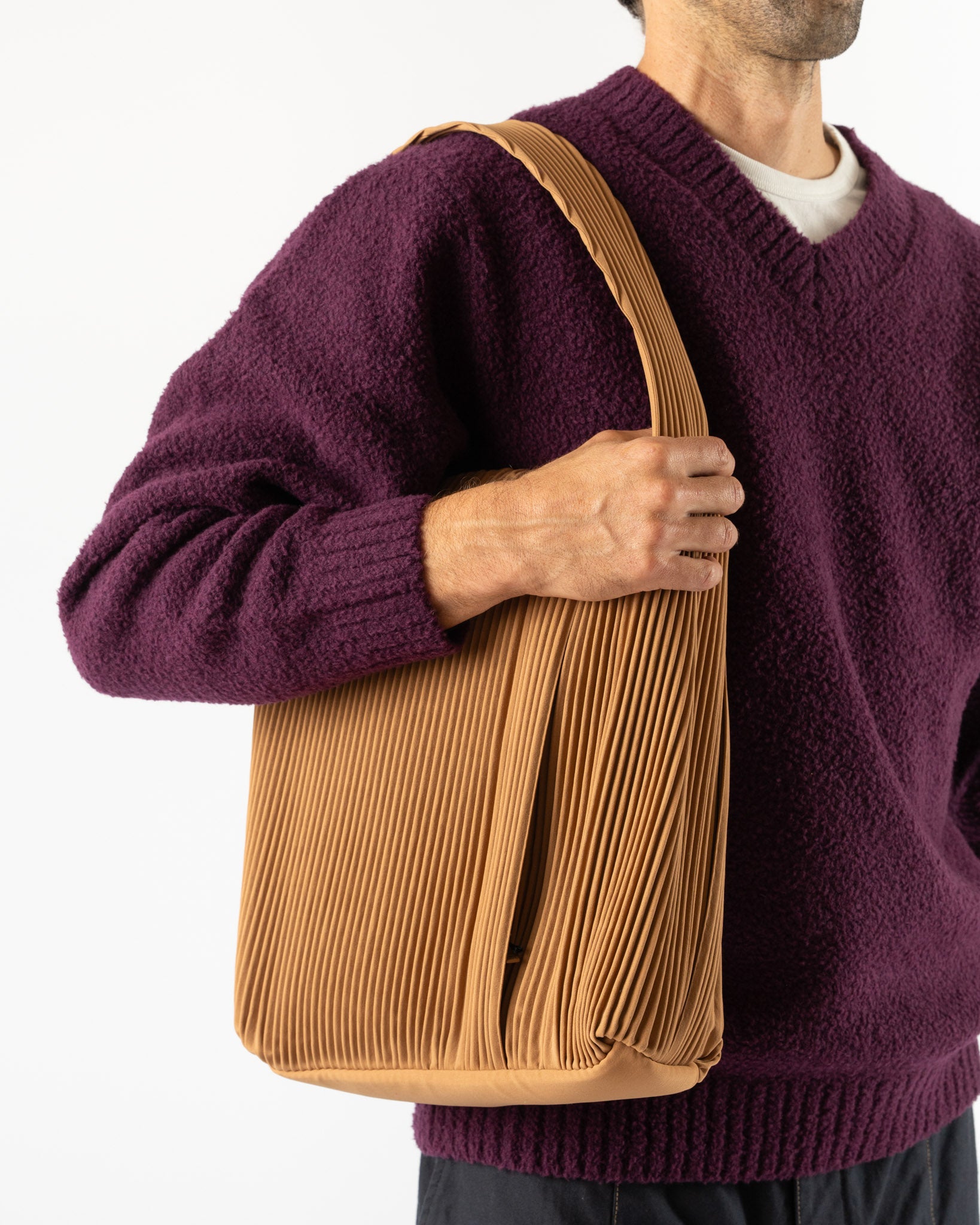 Homme Plissé Issey Miyake Rounded Square Bag in Paesina Brown