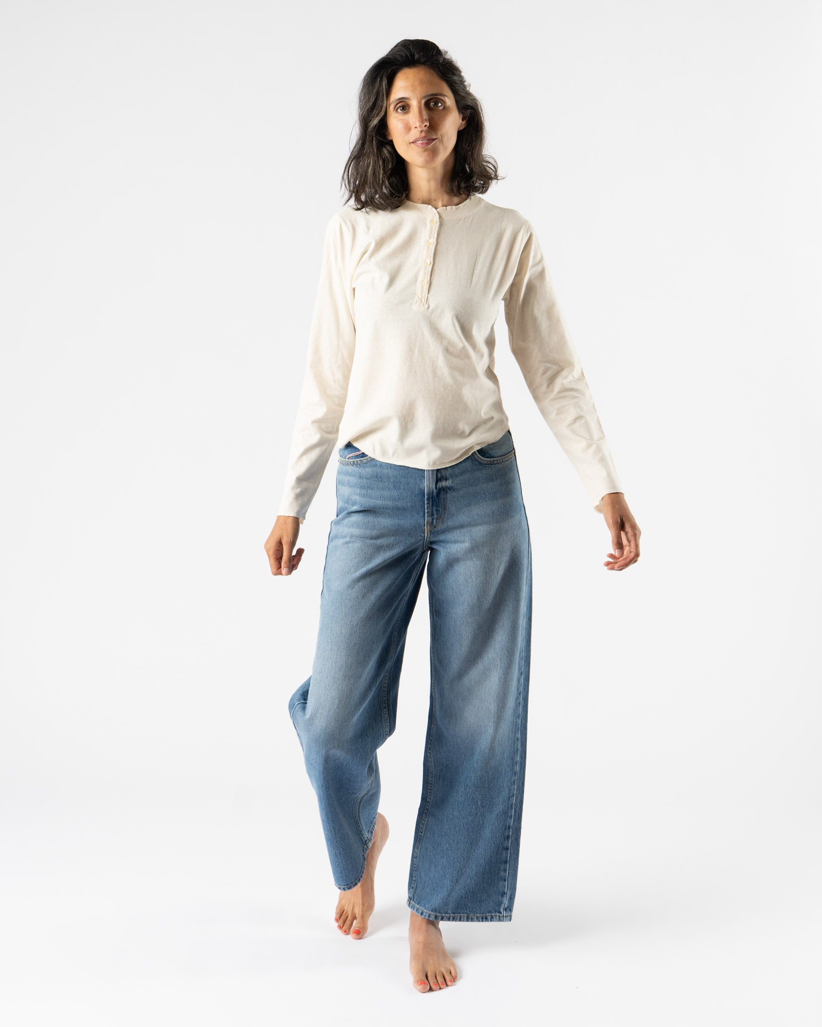 Ichi Antiquités Undyed Henley Shirt in Natural