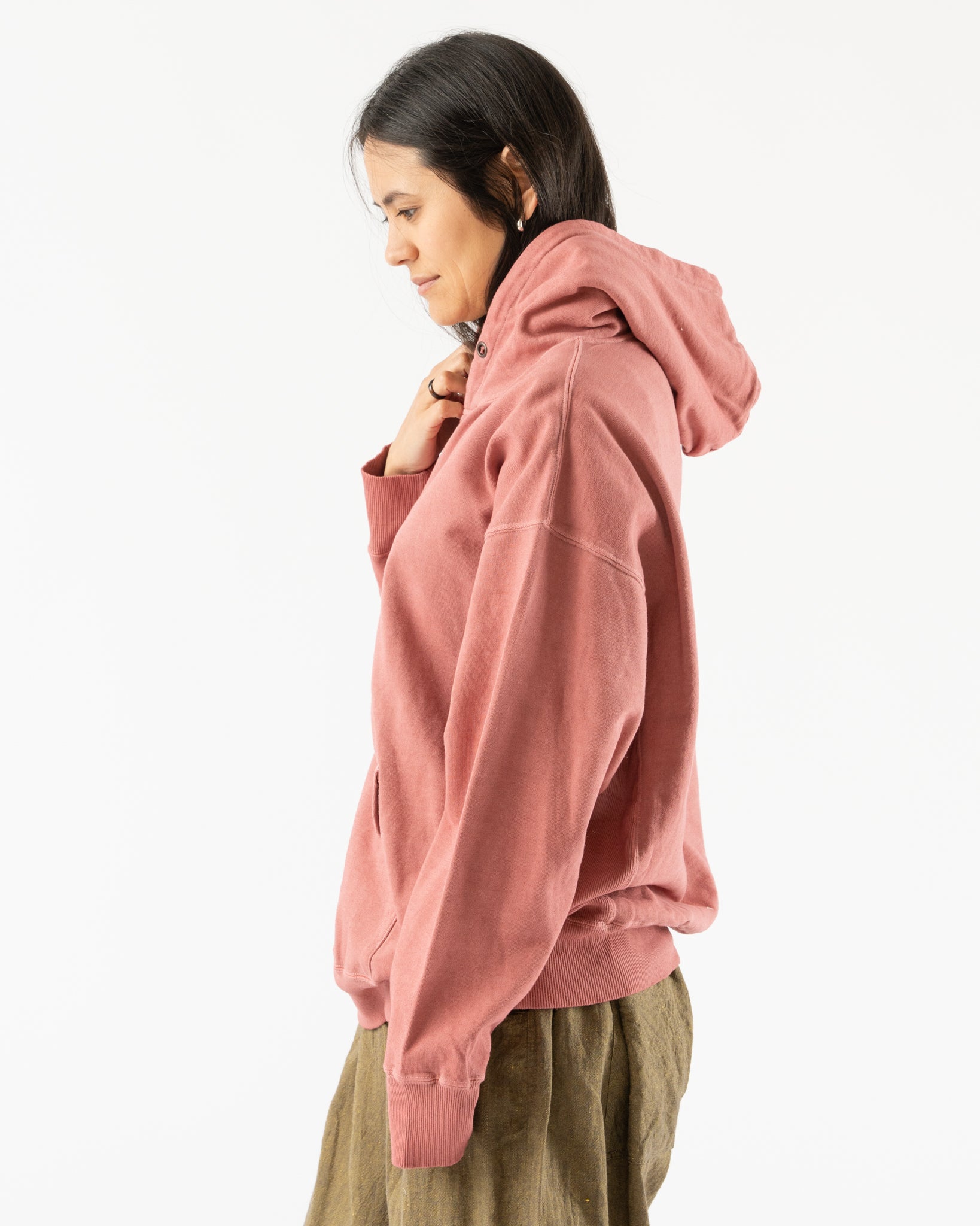 Ichi Antiquités Pigment French Terry Hoodie in Red