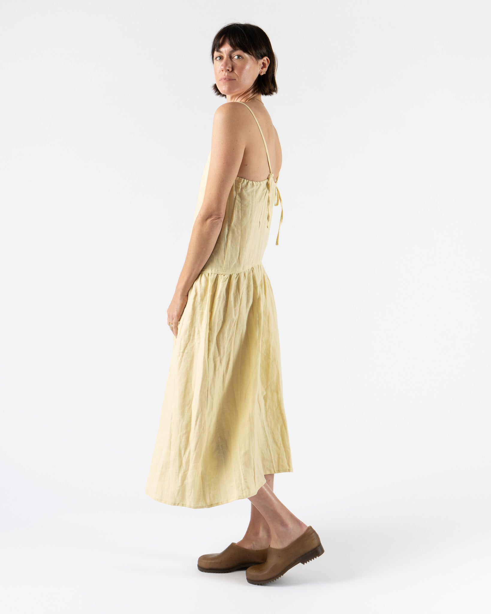 Deiji Studios Gathered Halter Dress in Butter Yellow