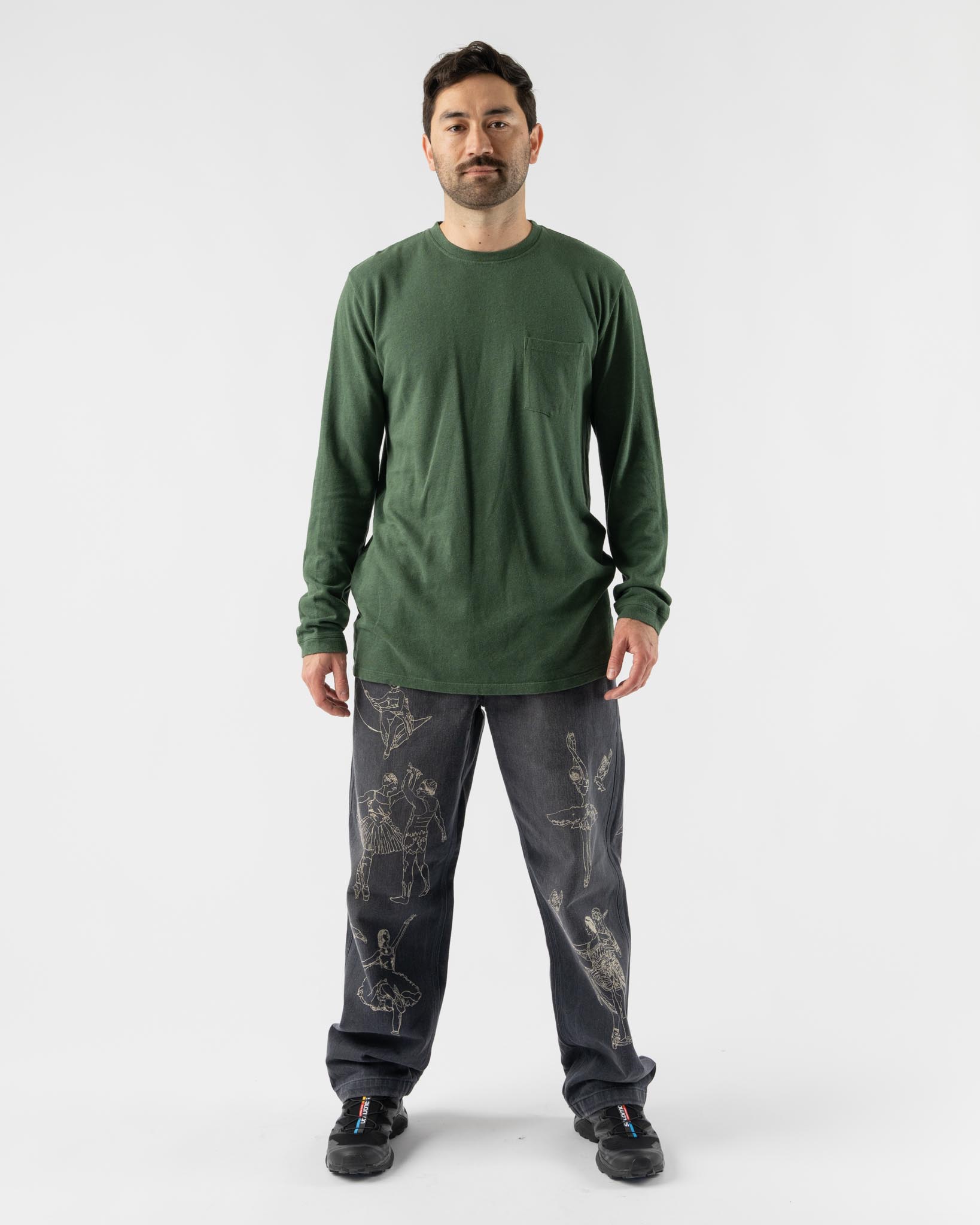 Jungmaven Baja Long Sleeve Pocket Tee in Hunter Green