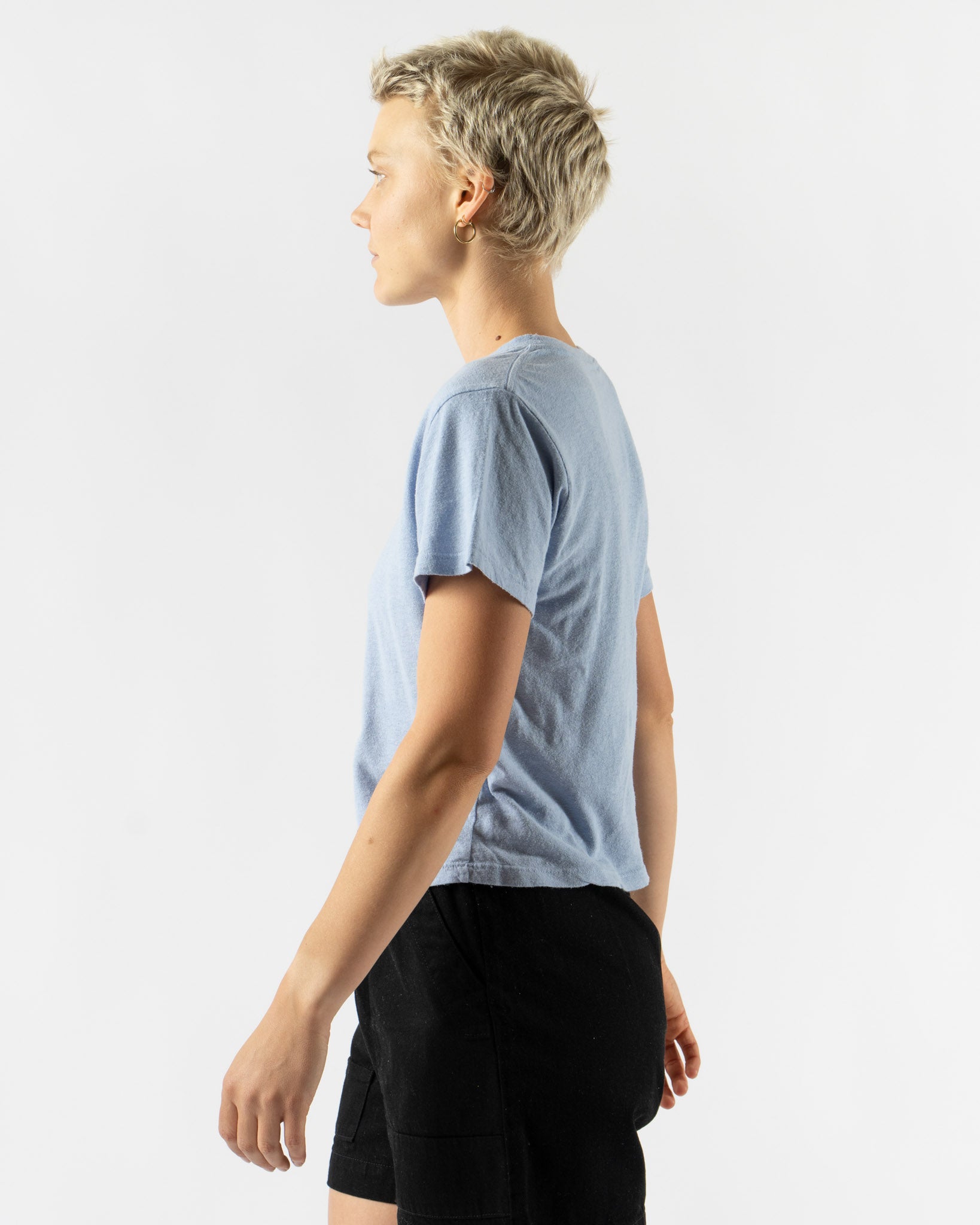 Jungmaven Cropped Lorel Tee in Coastal Blue