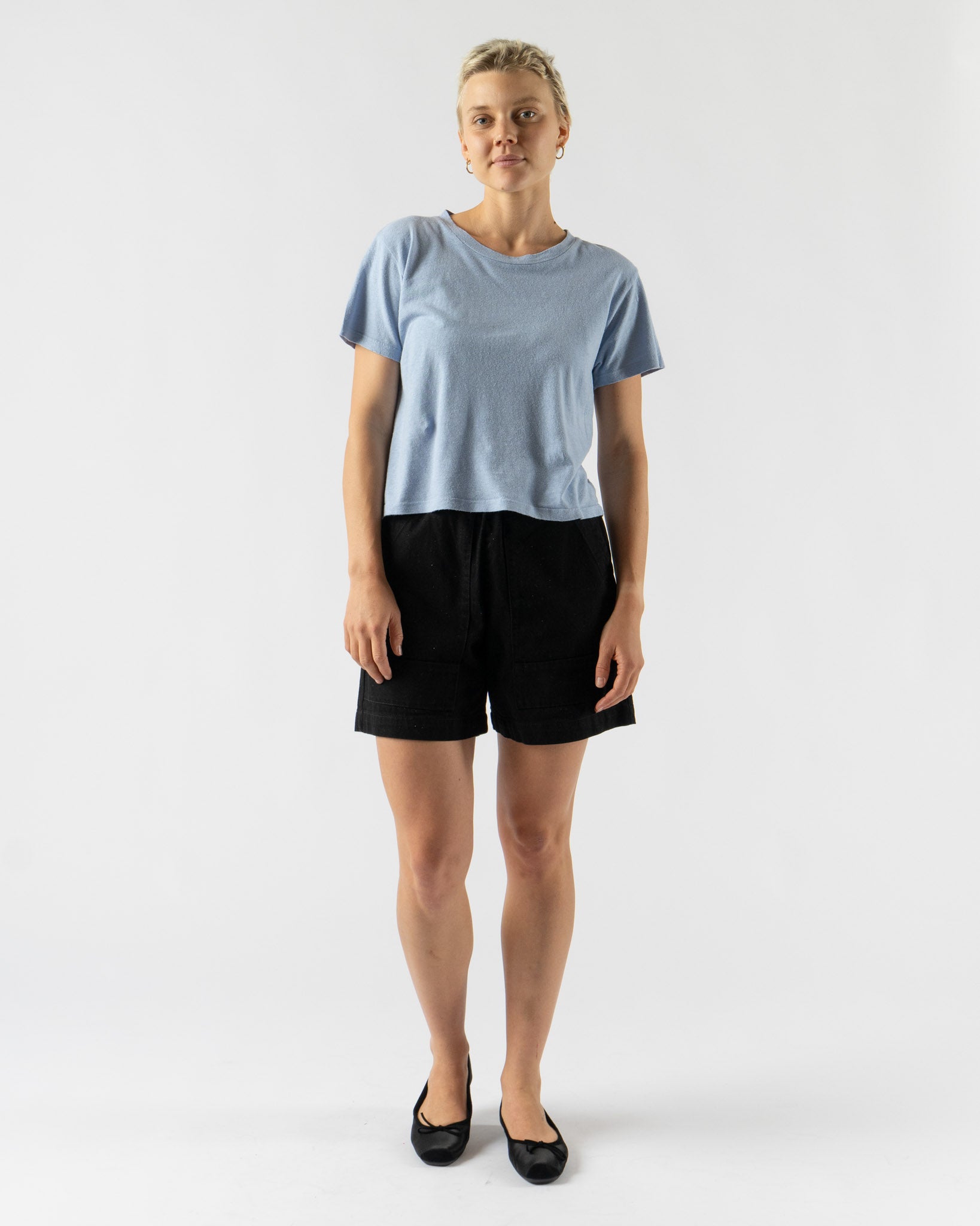 Jungmaven Cropped Lorel Tee in Coastal Blue