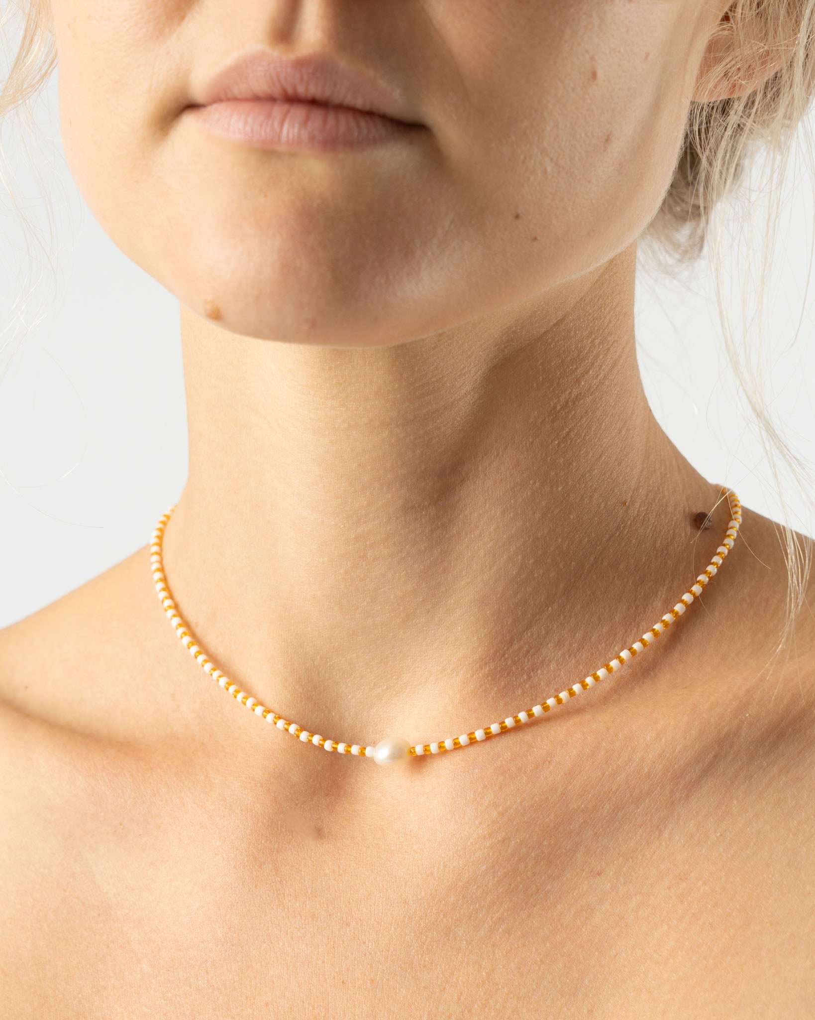 Santangelo Somo Como Niños Necklace in White/Orange Stripe