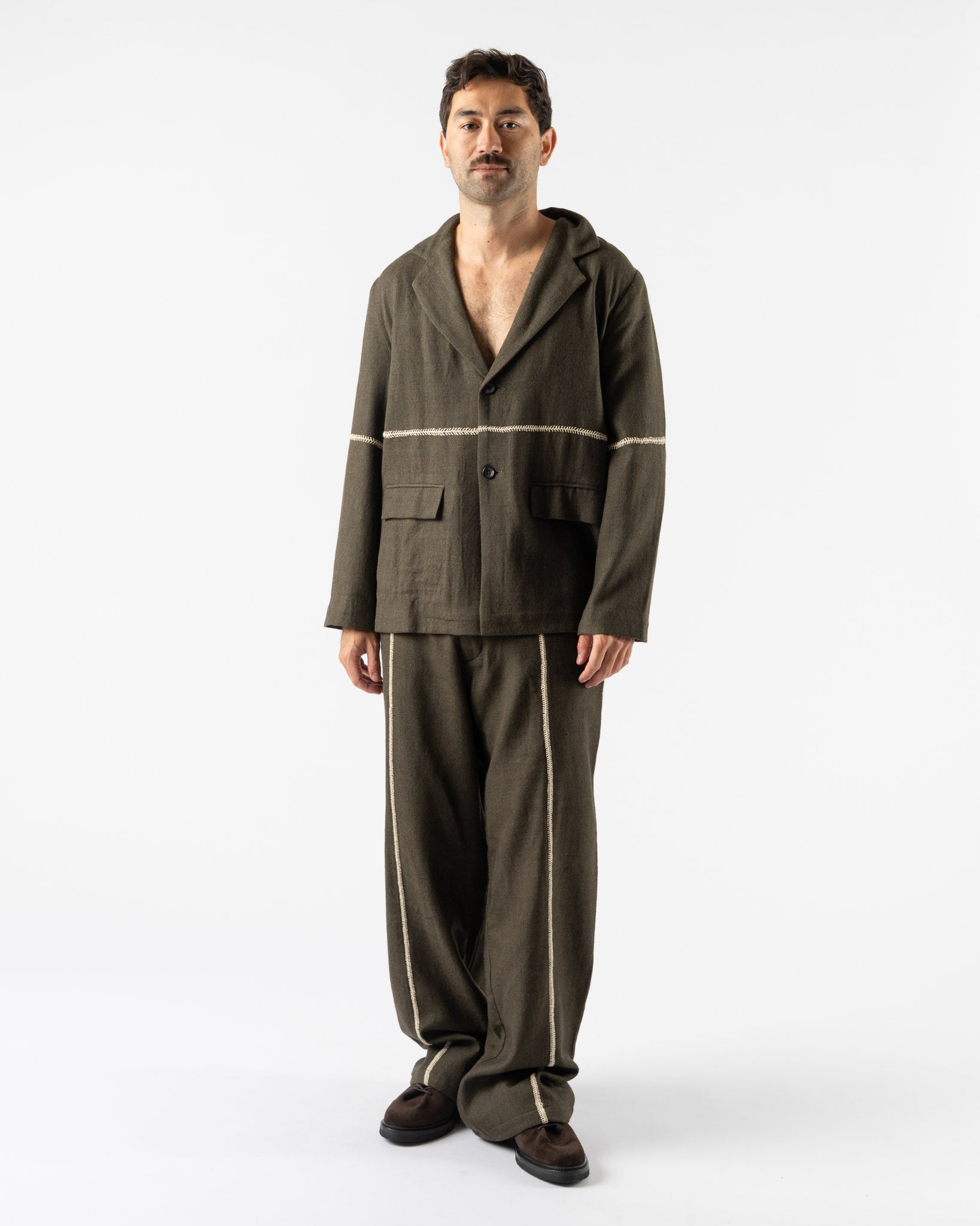 Kartik Research Rabari Sultan Pant in Olive/Ecru