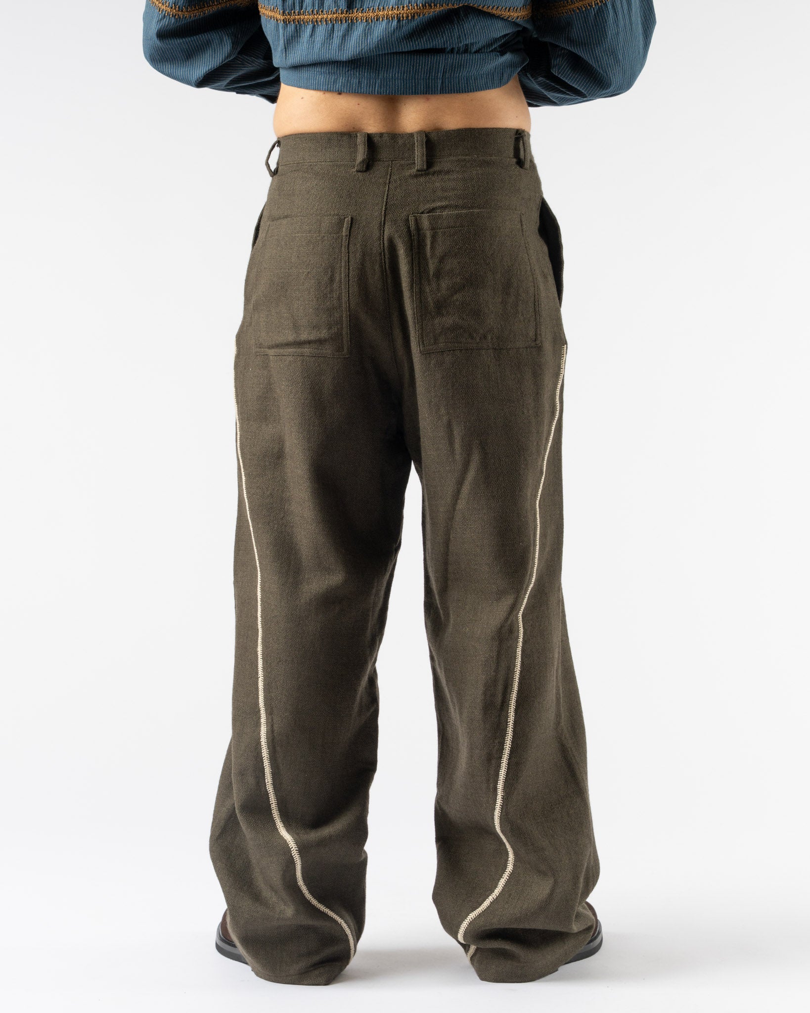 Kartik Research Rabari Sultan Pant in Olive/Ecru