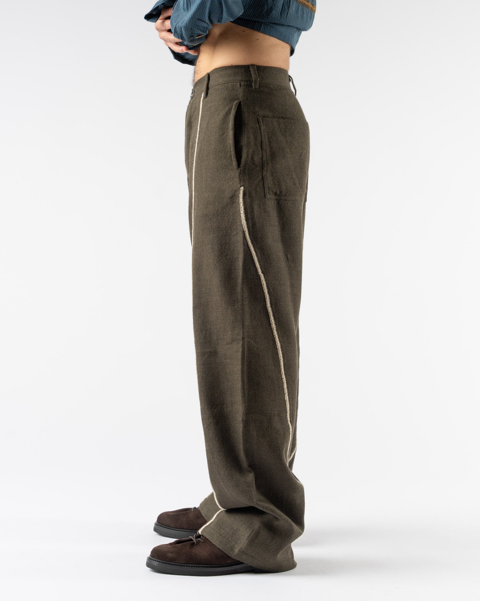 Kartik Research Rabari Sultan Pant in Olive/Ecru