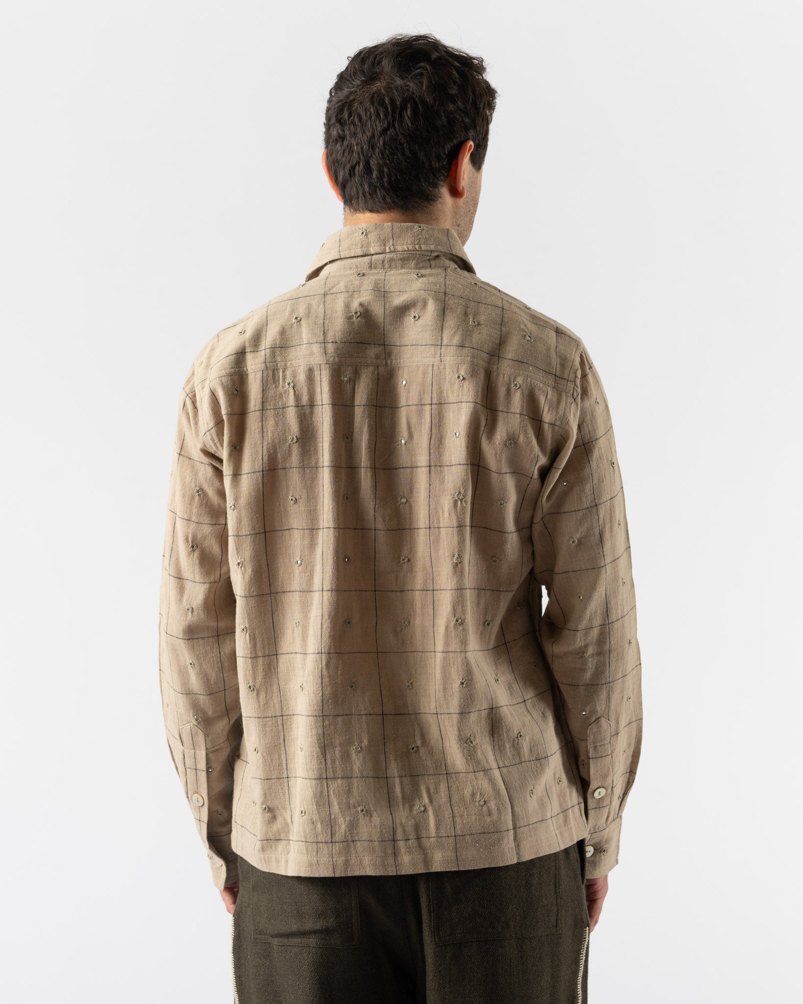 Kartik Research Box Shirt in Beige/Indigo