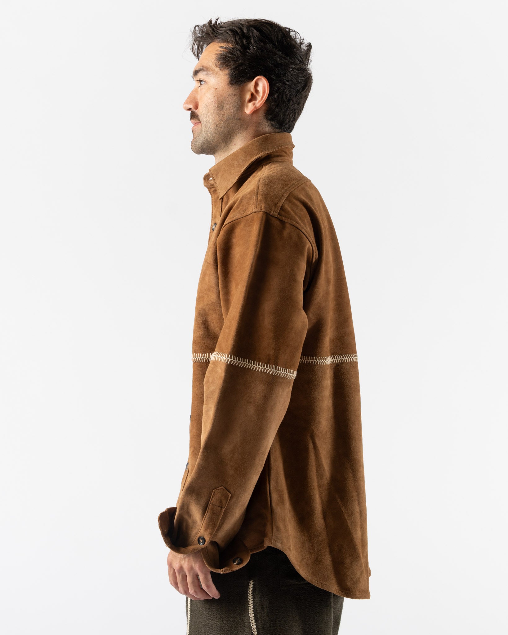 Kartik Research Rabari Suede Shirt in Tan/Ecru