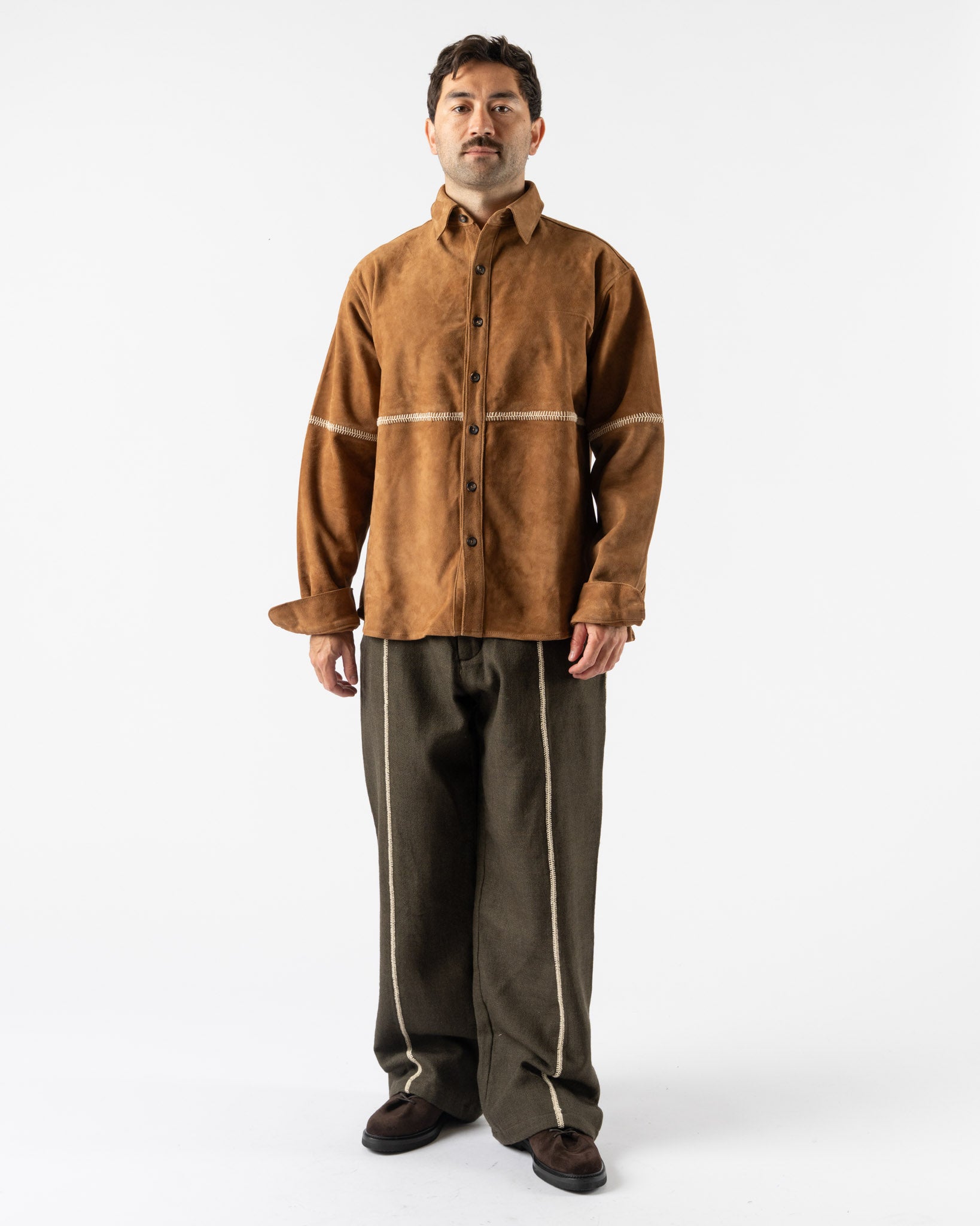 Kartik Research Rabari Suede Shirt in Tan/Ecru