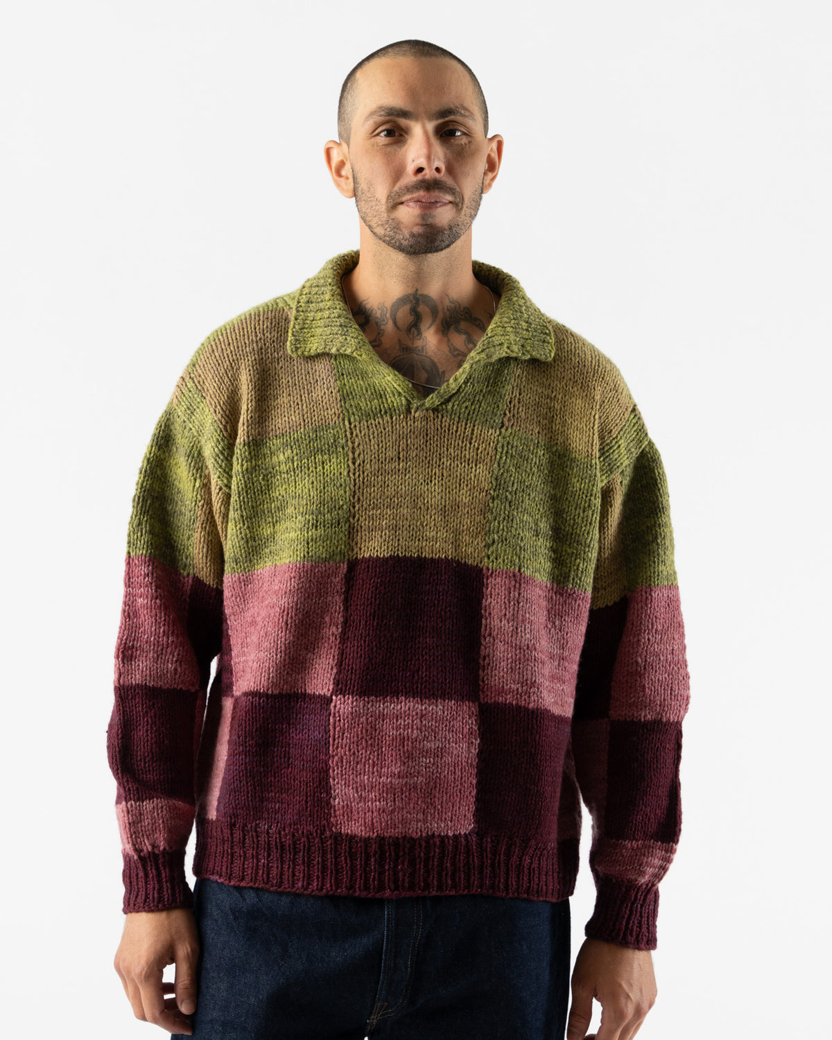 Kartik Research Rugby Knit in Mint Purple Patchwork Curated at 