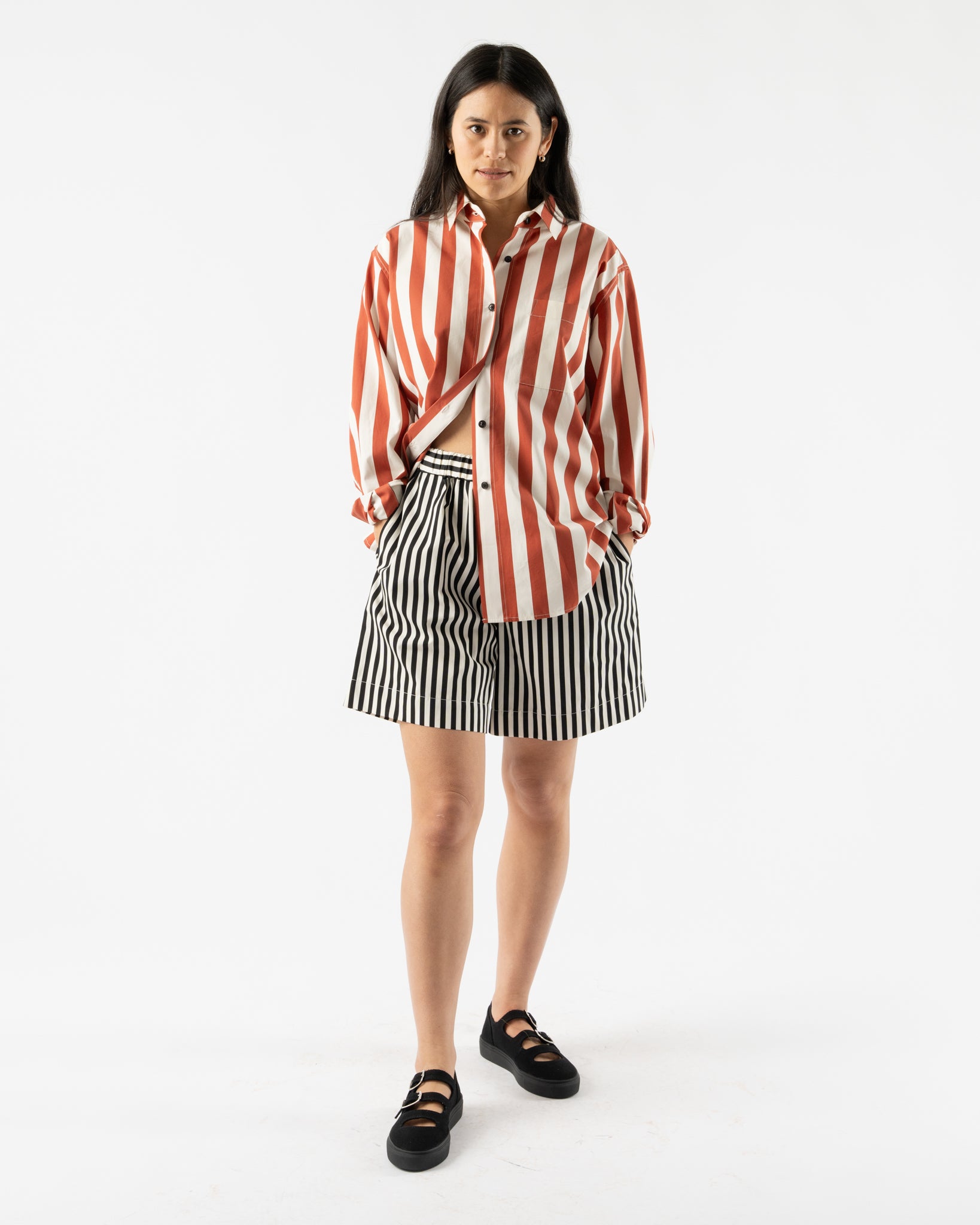 KasMaria Yarn Dyed Stripe Shirt in Red/White