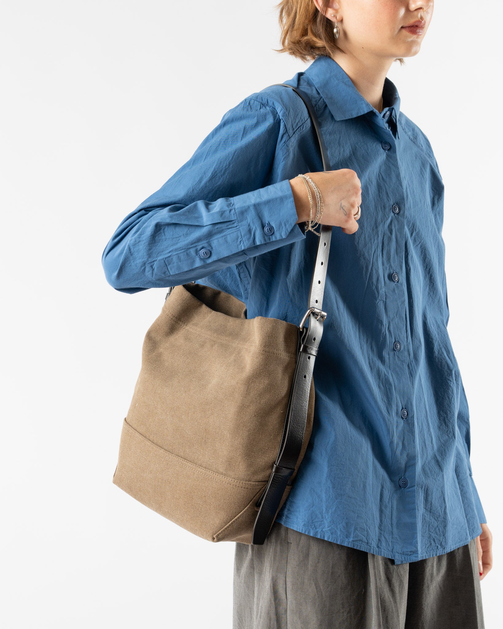 Lemaire Small Belted Tote in Dark Linen