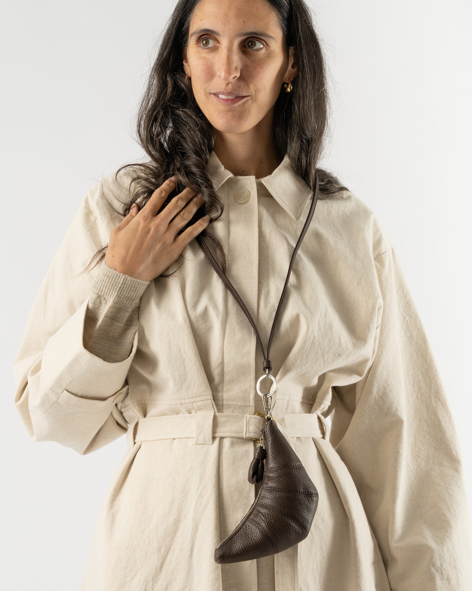 Lemaire Croissant Coin Purse Necklace in Pecan Brown