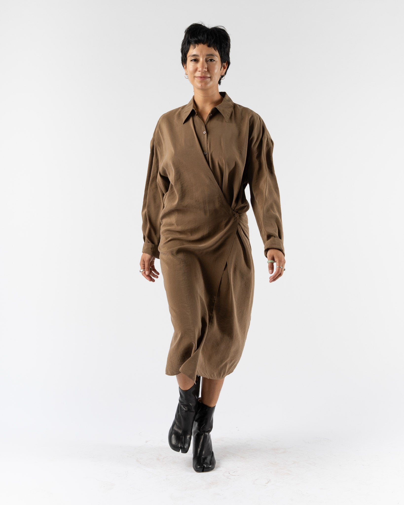Lemaire Straight Collar Twisted Dress in Havana Curated at