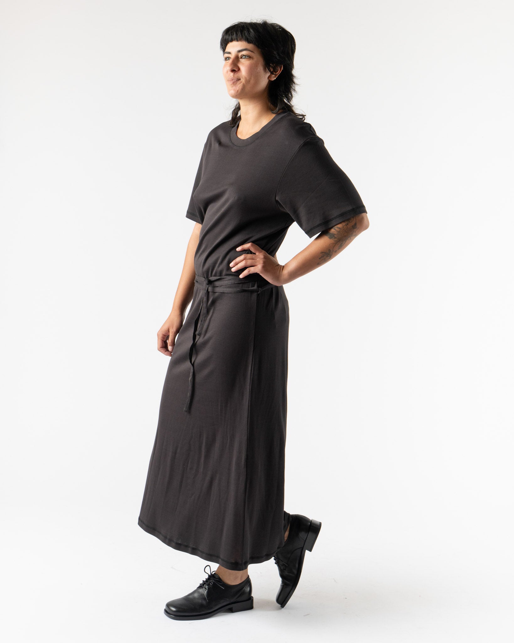 Lemaire Belted Rib T-Shirt Dress in Squid Ink