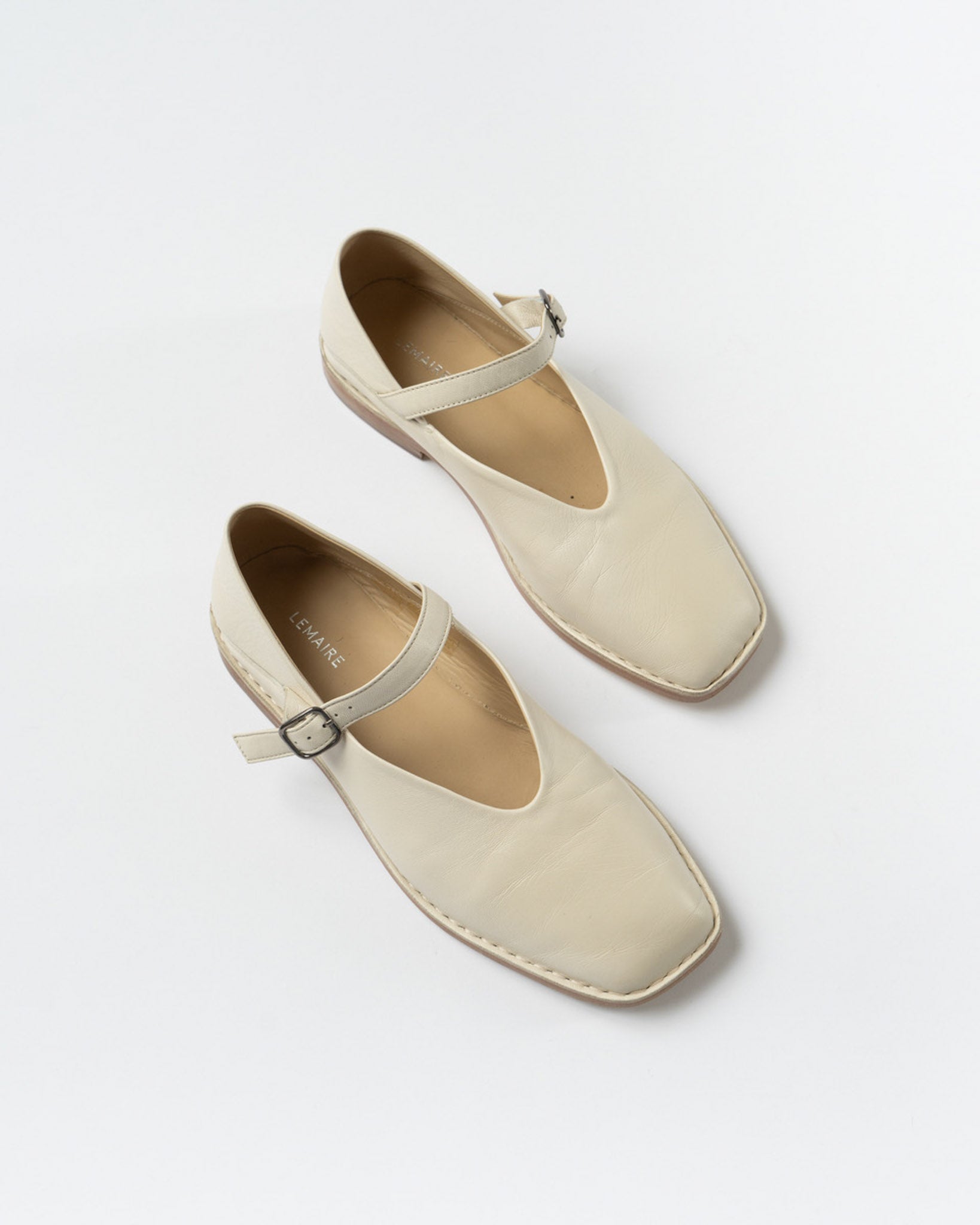 Lemaire White Ballerina Shoes in Shiny Nappa Leather