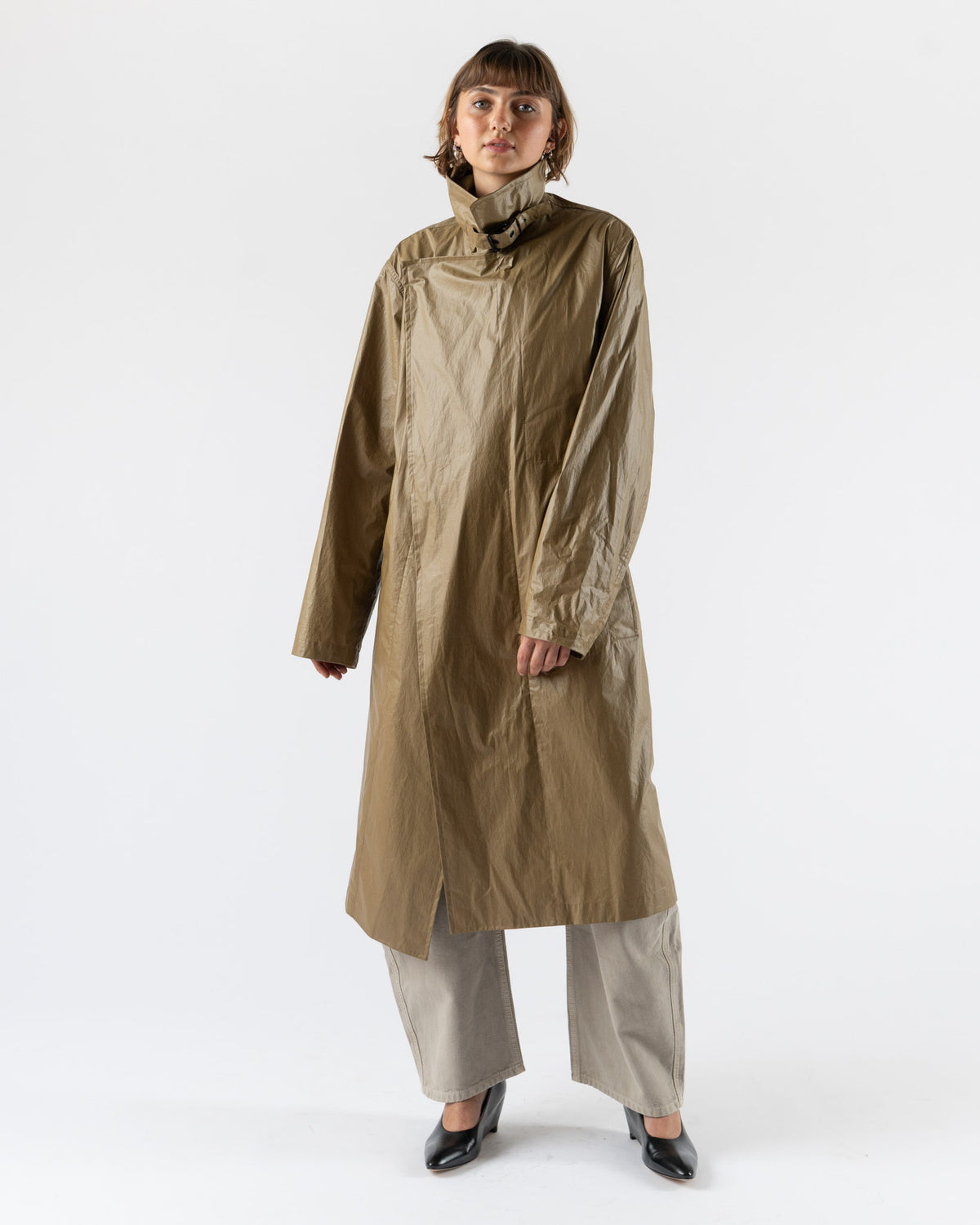 Lemaire Light Wrap Coat in Khaki Curated at Jake and Jones