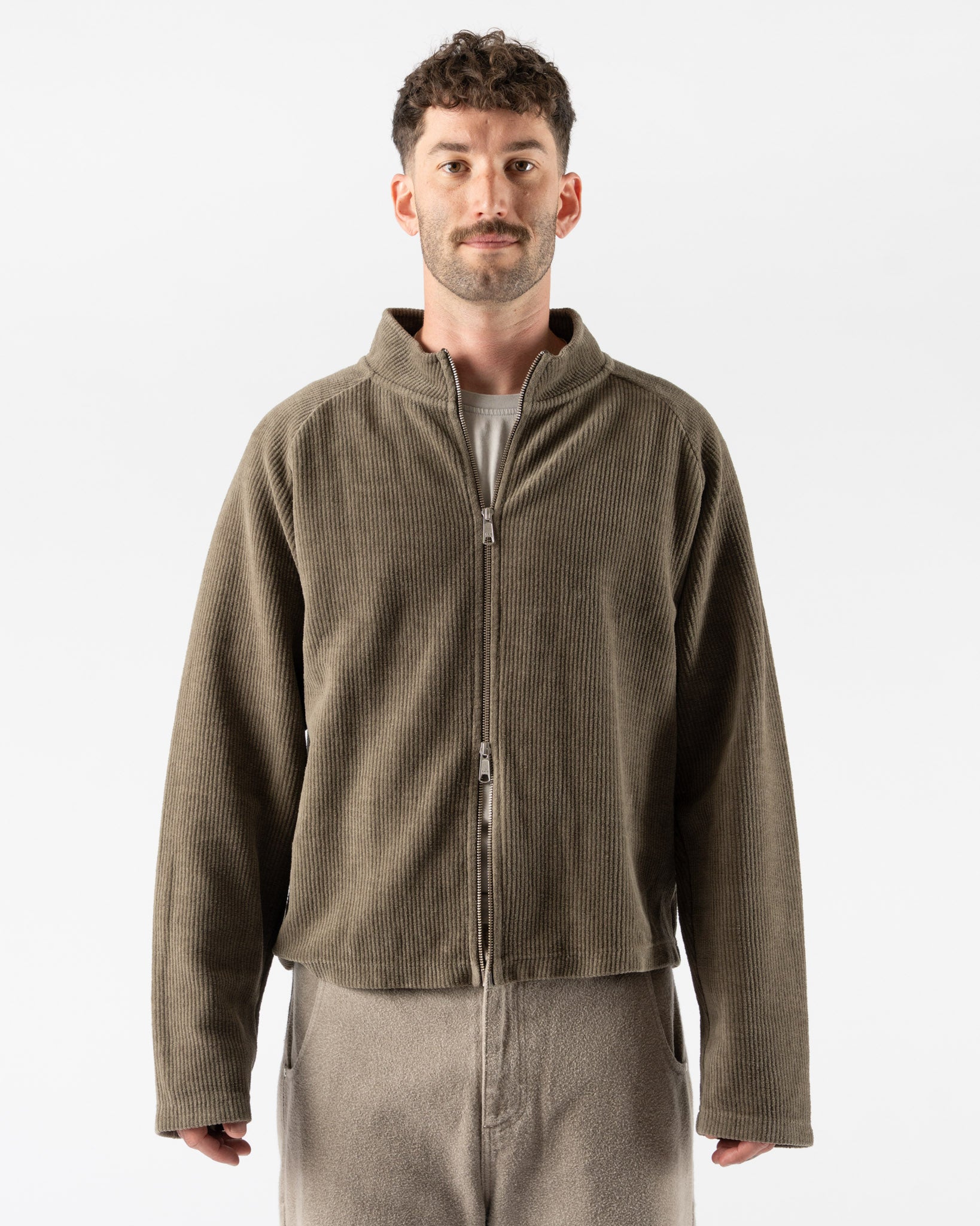 mfpen Leisure Zip Up in Faded Taupe Jersey Cord
