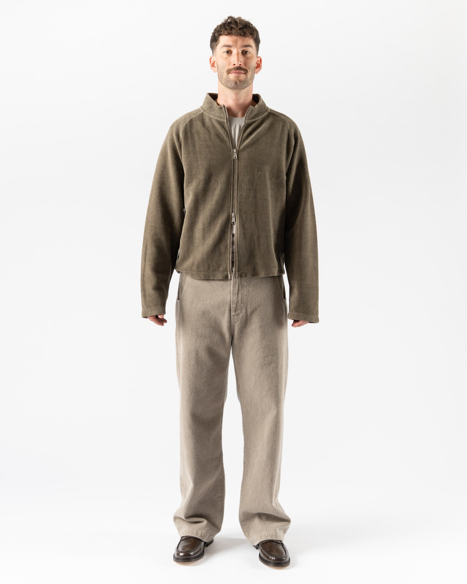 mfpen Leisure Zip Up in Faded Taupe Jersey Cord