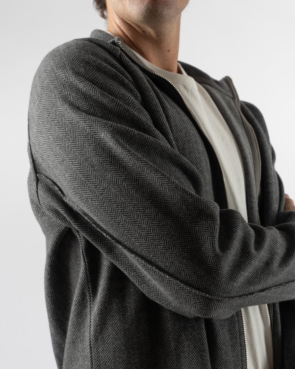 mfpen Leisure Zip Up in Grey Herringbone