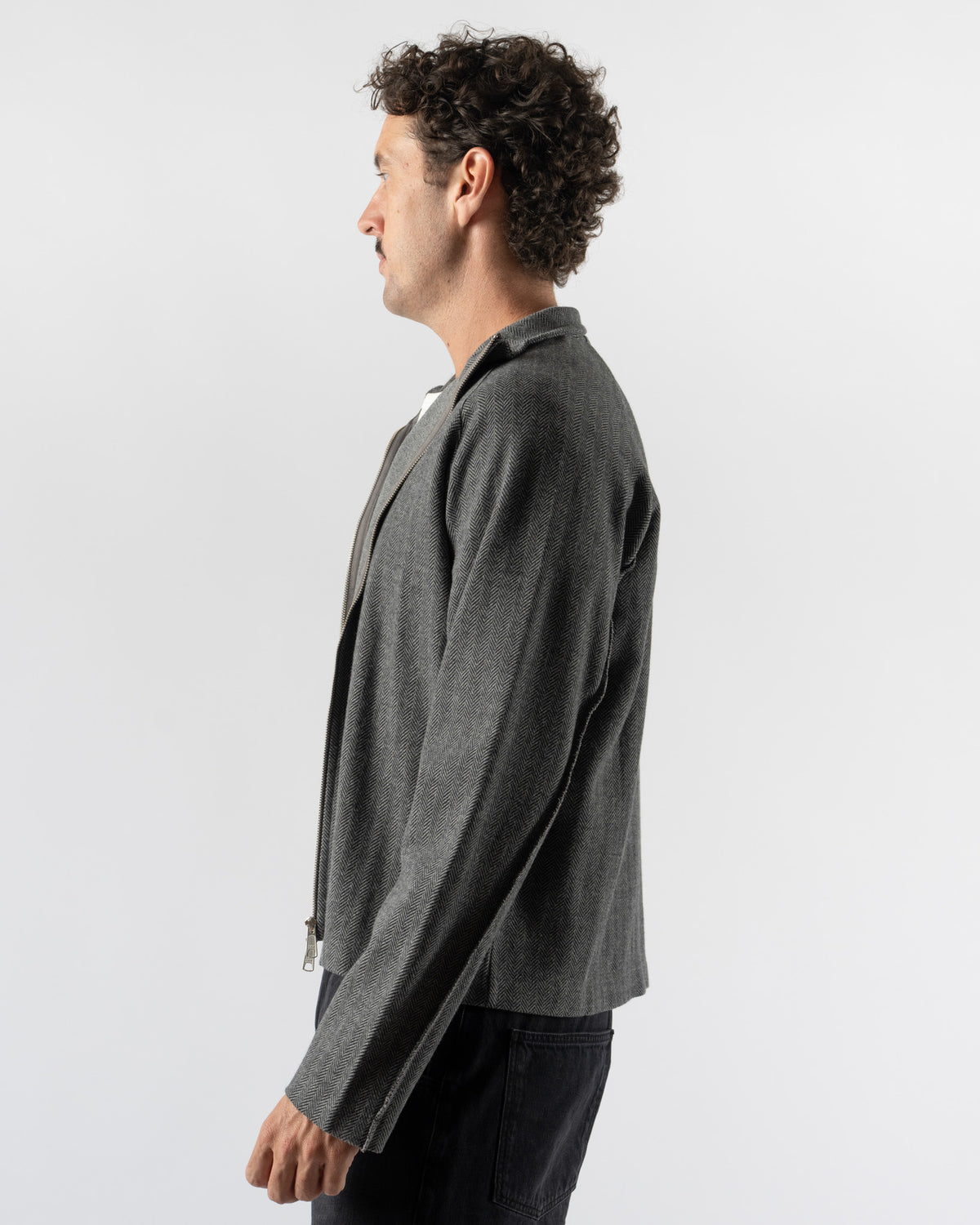 mfpen Leisure Zip Up in Grey Herringbone