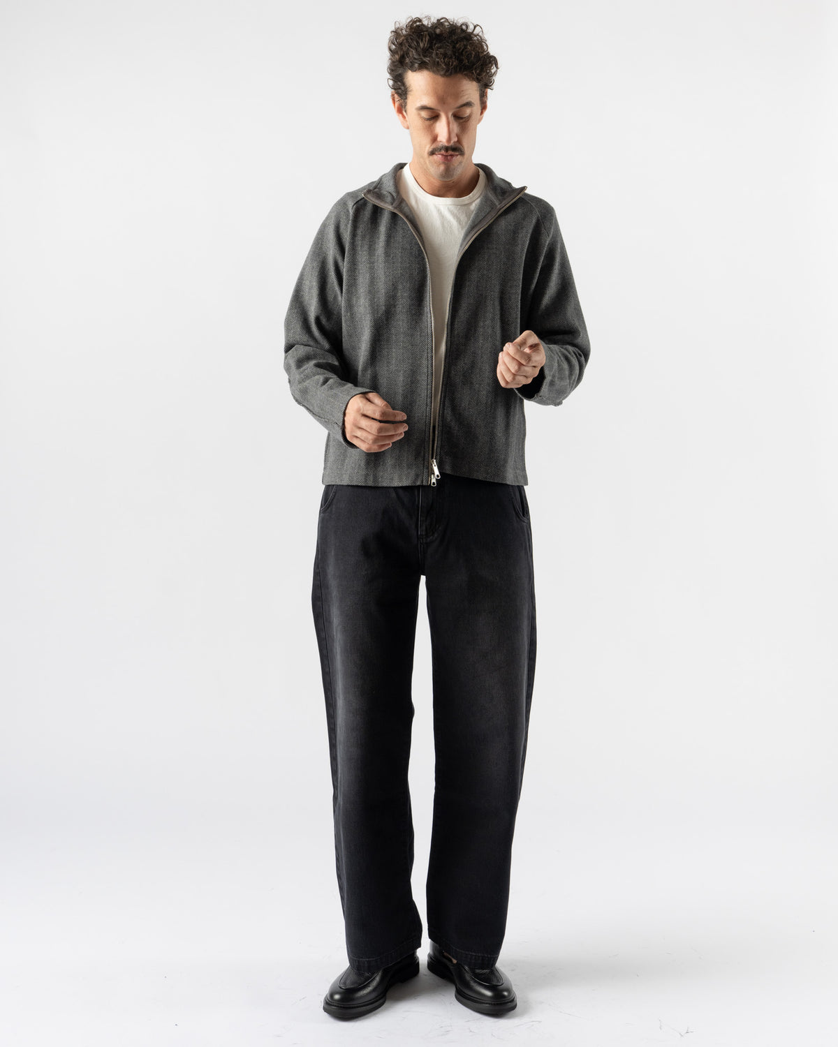 mfpen Leisure Zip Up in Grey Herringbone
