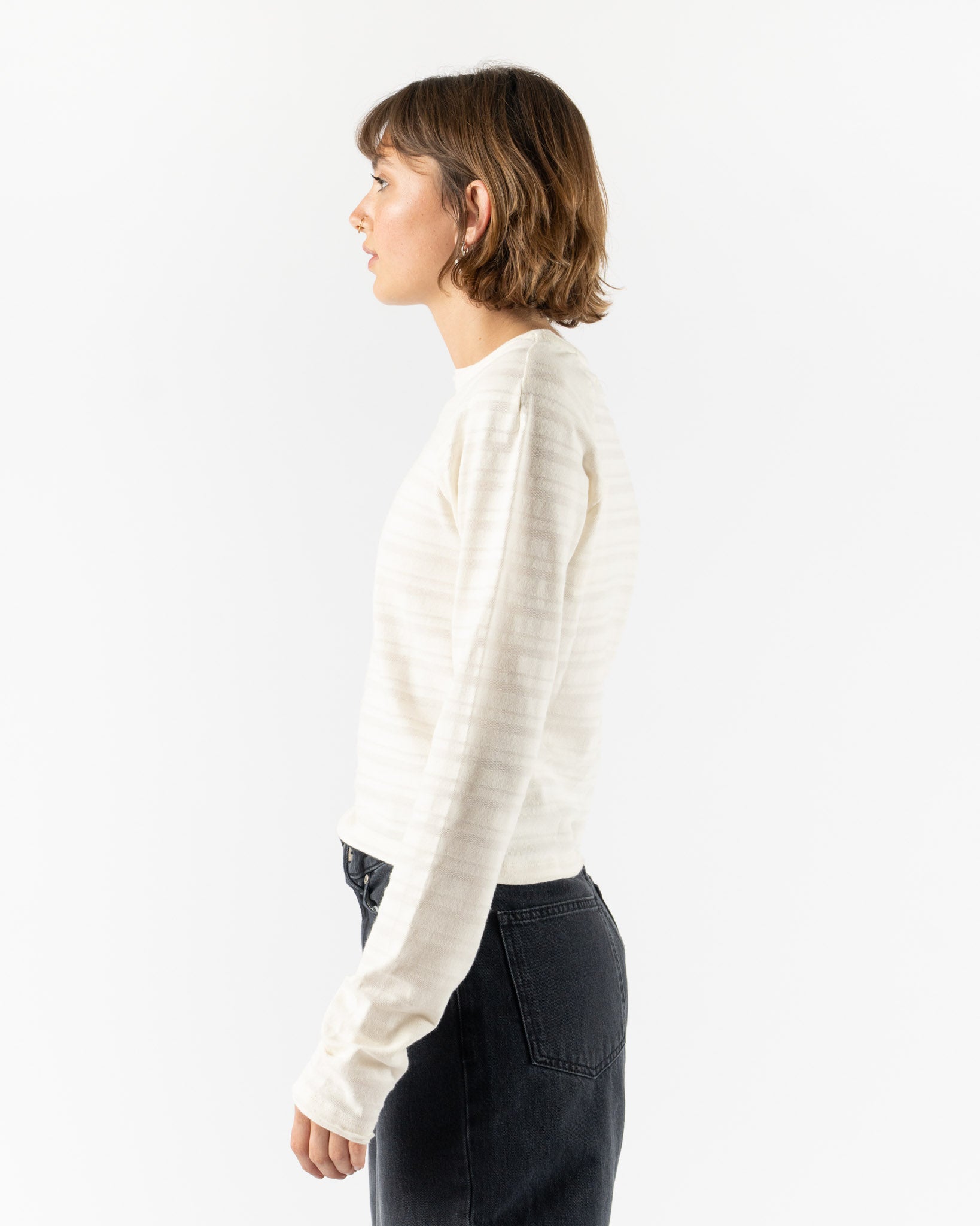 mfpen Raglan LS Tee in Off White Stripe