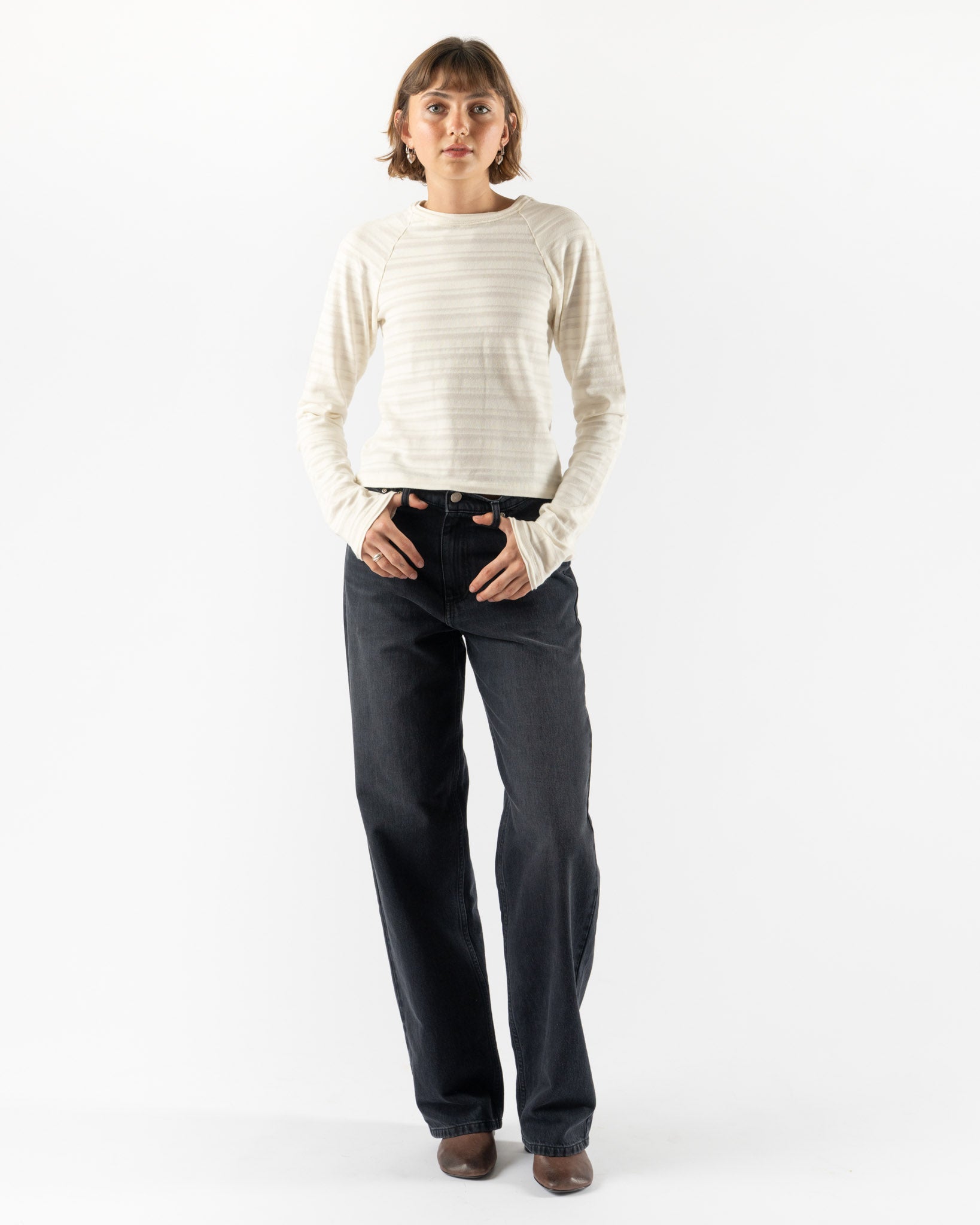 mfpen Raglan LS Tee in Off White Stripe