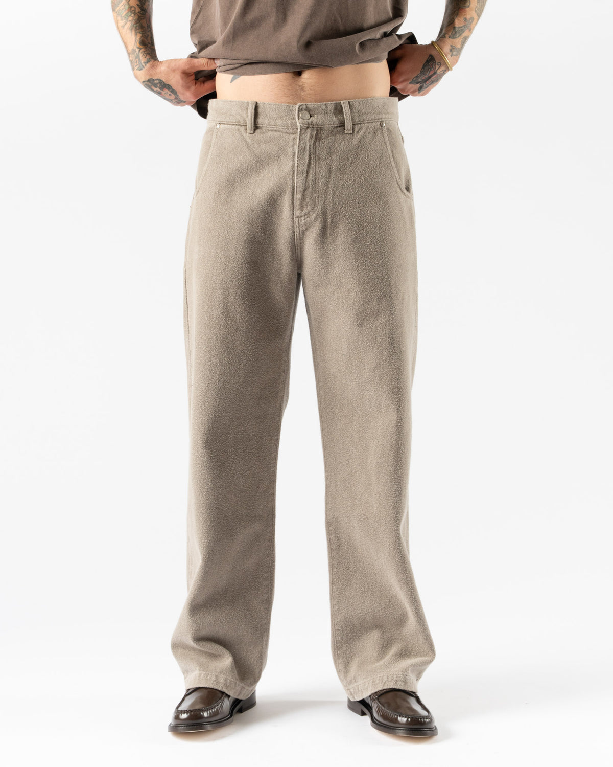 mfpen Straight Cut Jeans in Brushed Mudstone Curated at Jake and Jones