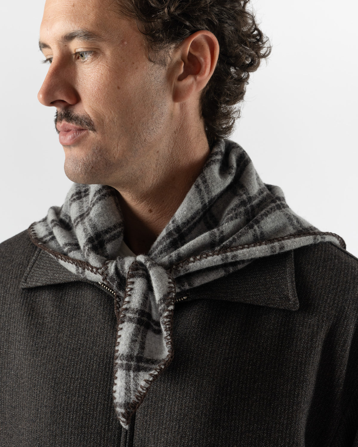 mfpen Triangle Scarf in Taupe Grey Check