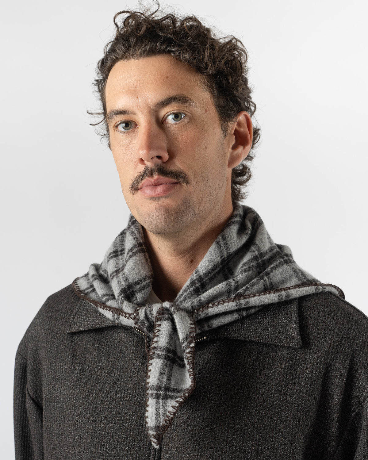 mfpen Triangle Scarf in Taupe Grey Check