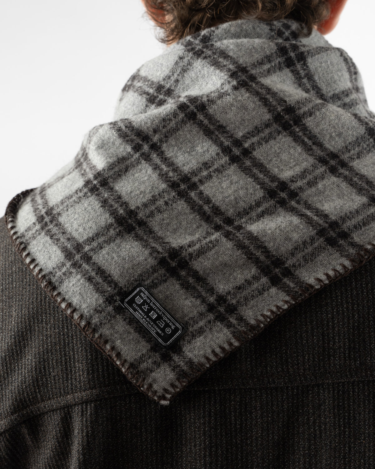 mfpen Triangle Scarf in Taupe Grey Check